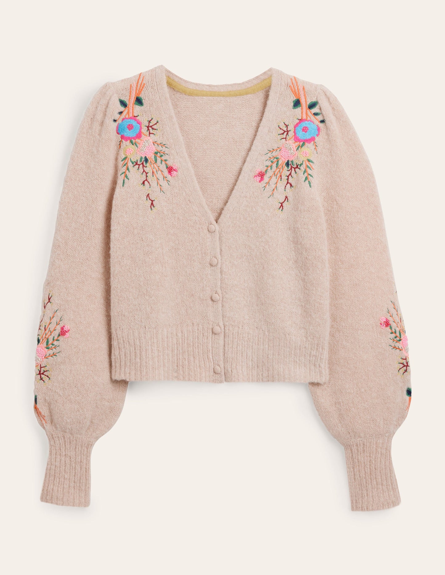 Fluffy Floral Detail Cardigan-Chinchilla Melange Floral