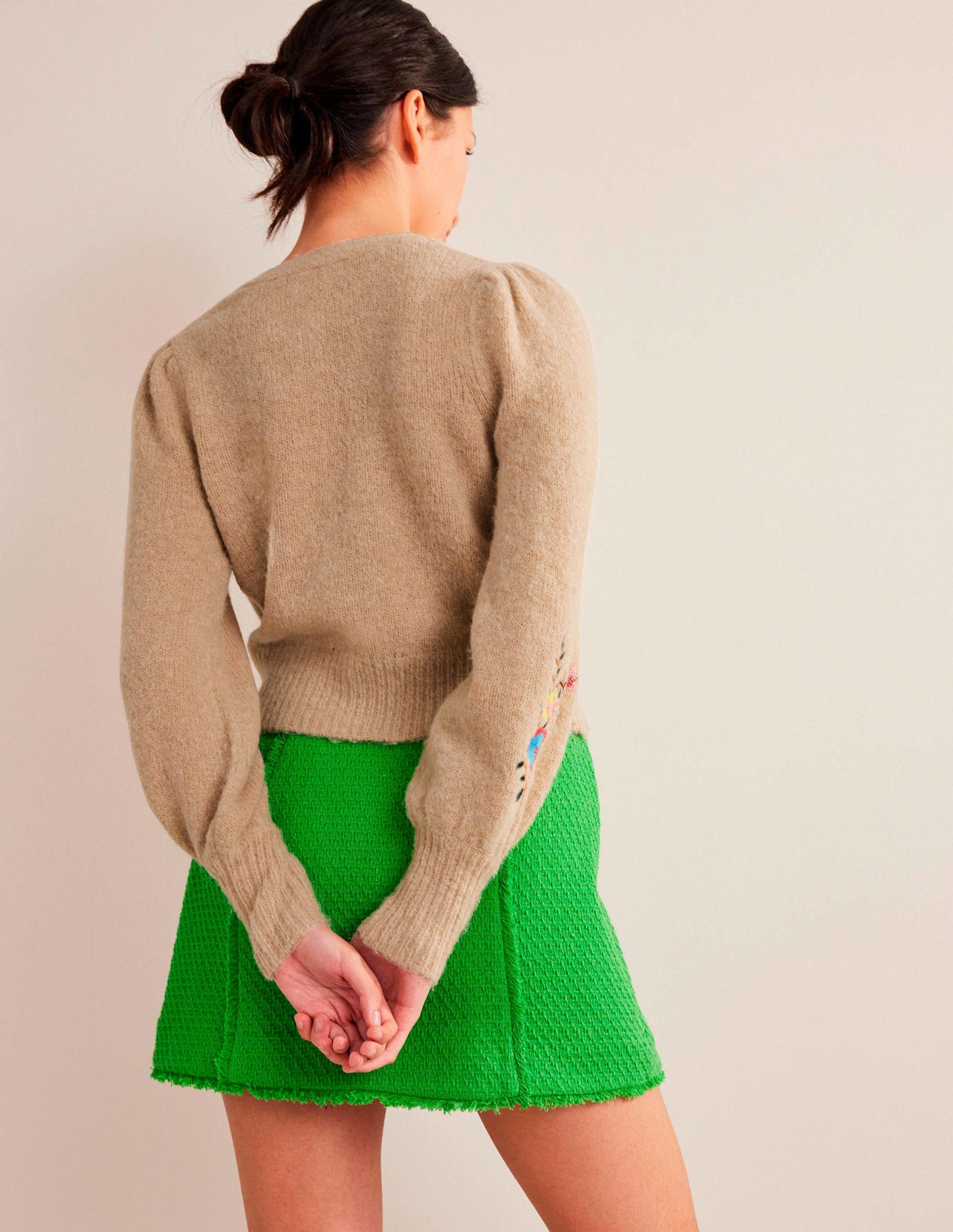 Fluffy Floral Detail Cardigan-Chinchilla Melange Floral