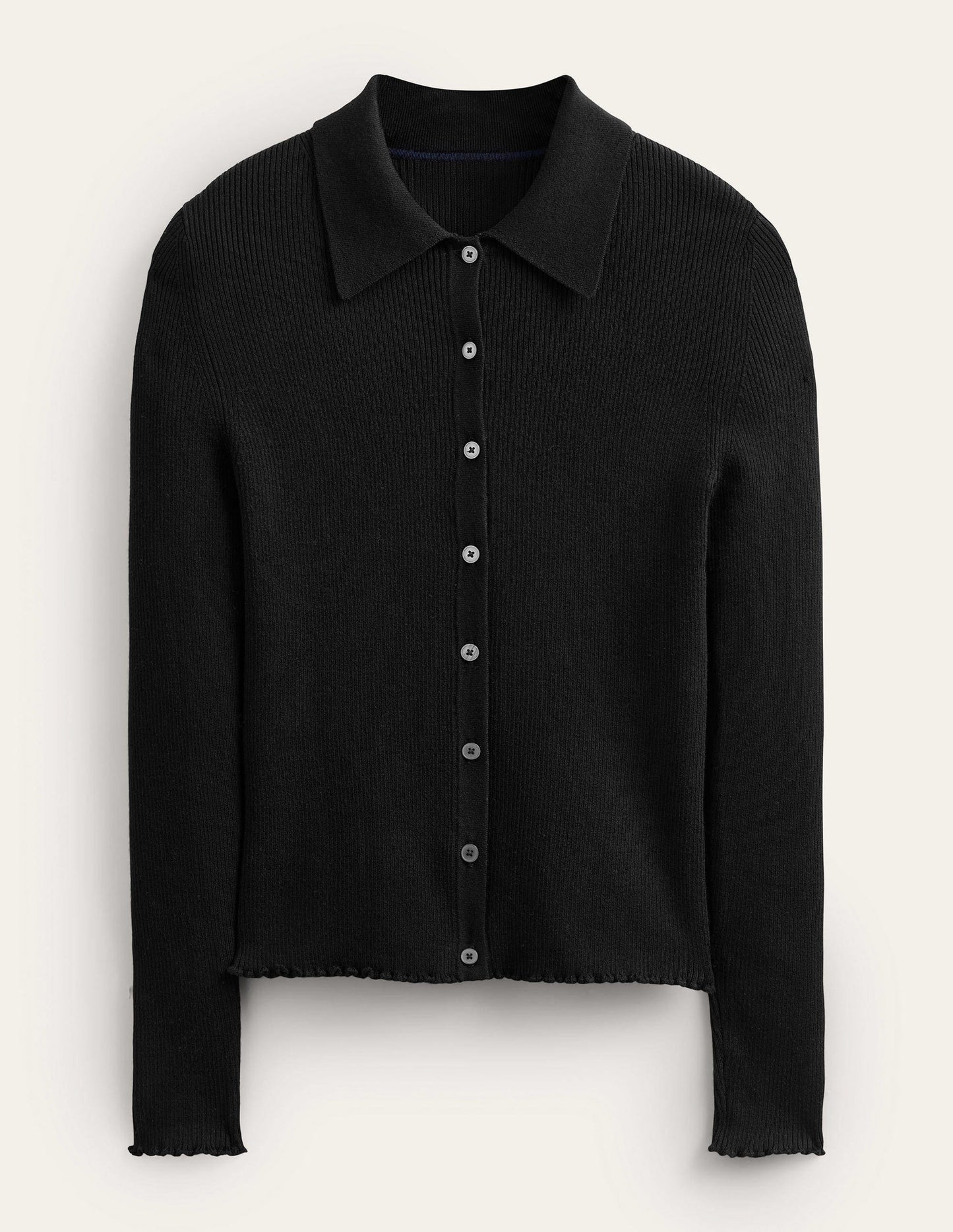 Ribbed-Knit Fitted Shirt-Black