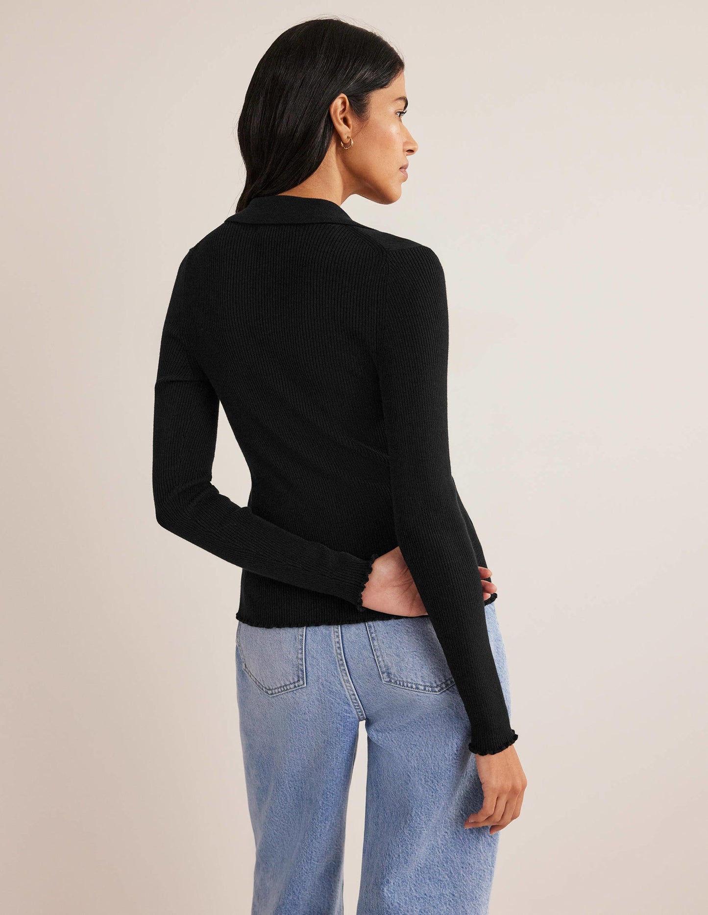 Ribbed-Knit Fitted Shirt-Black