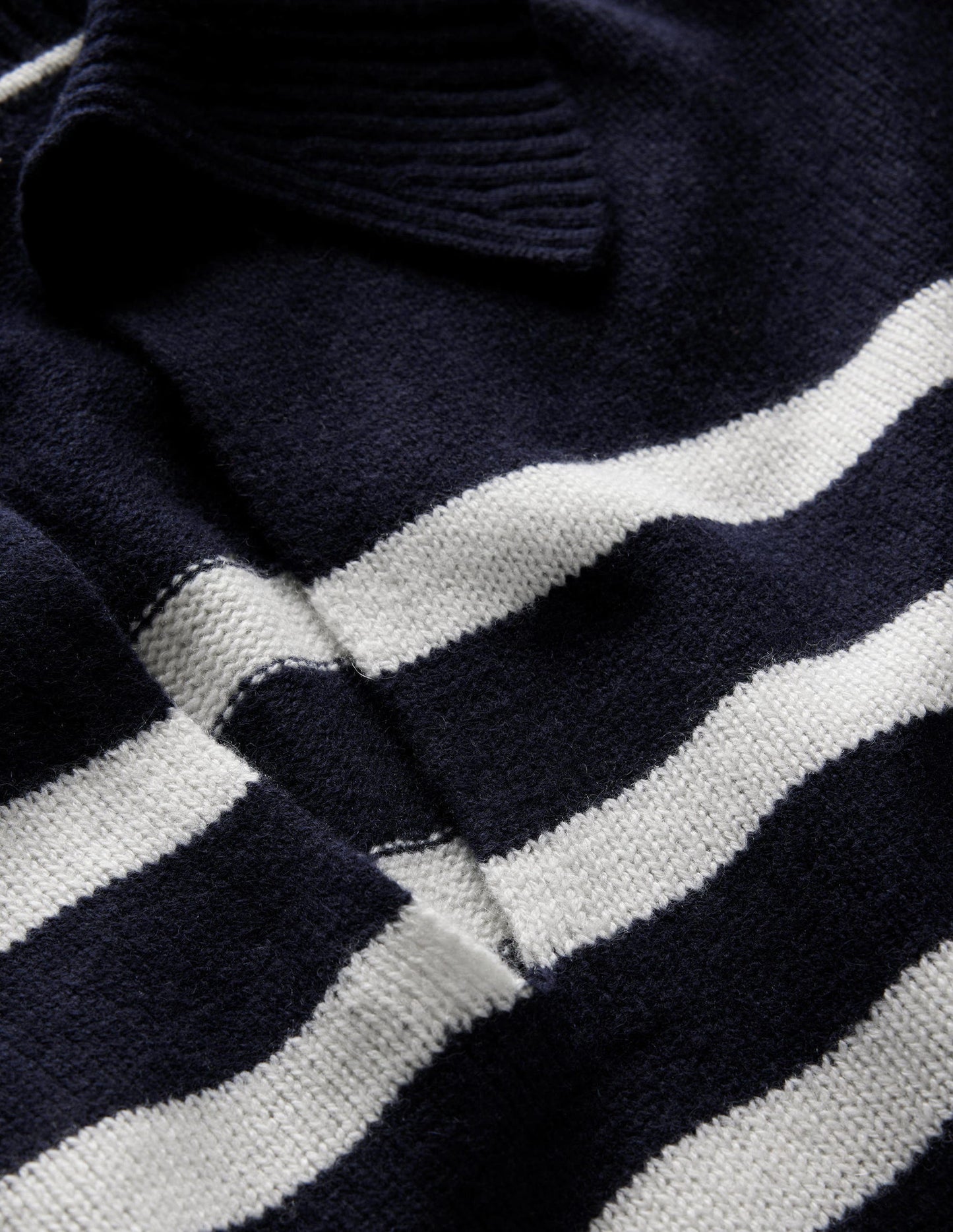 Collared Cashmere Jumper-Navy, Ivory Stripe