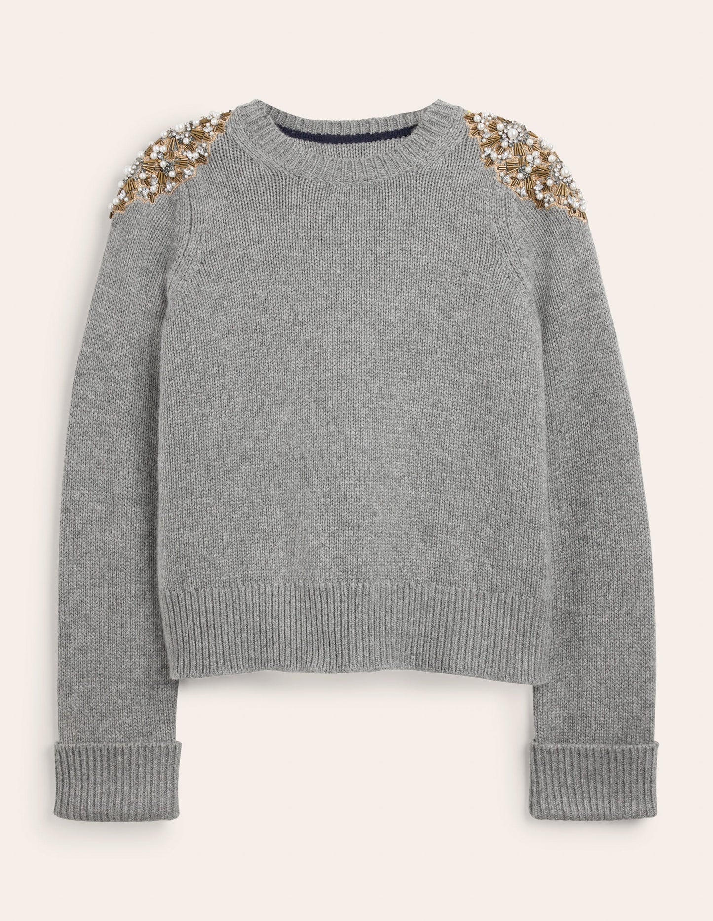 Embellished Jumper-Grey Melange Embellishment