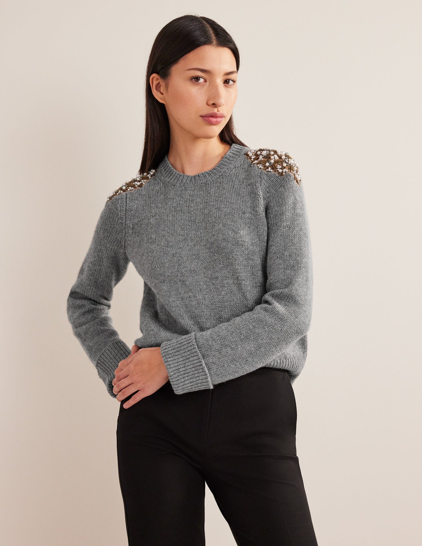 Embellished Jumper-Grey Melange Embellishment