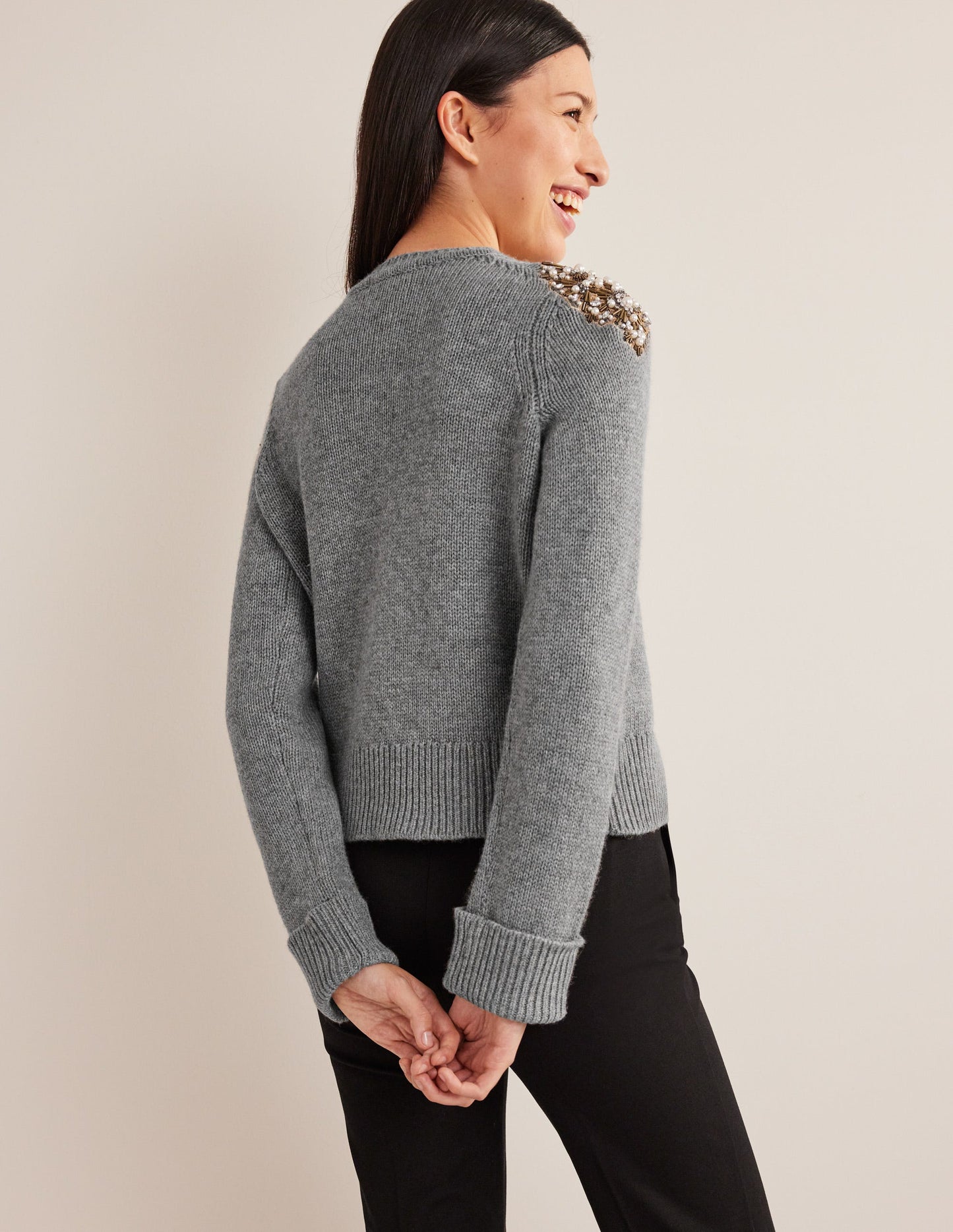 Embellished Jumper-Grey Melange Embellishment