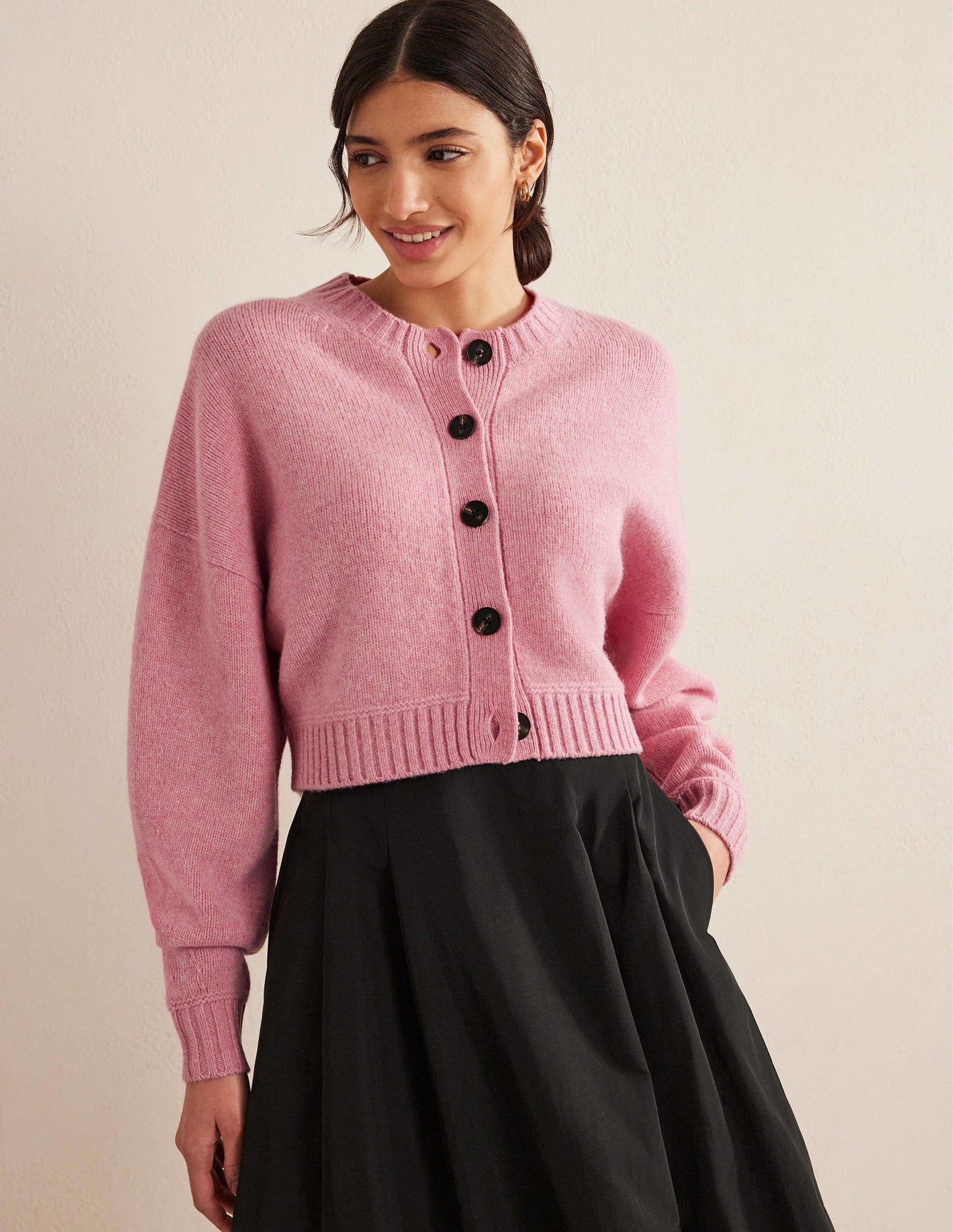 Brushed Wool Cropped Cardigan-Pink Lemonade