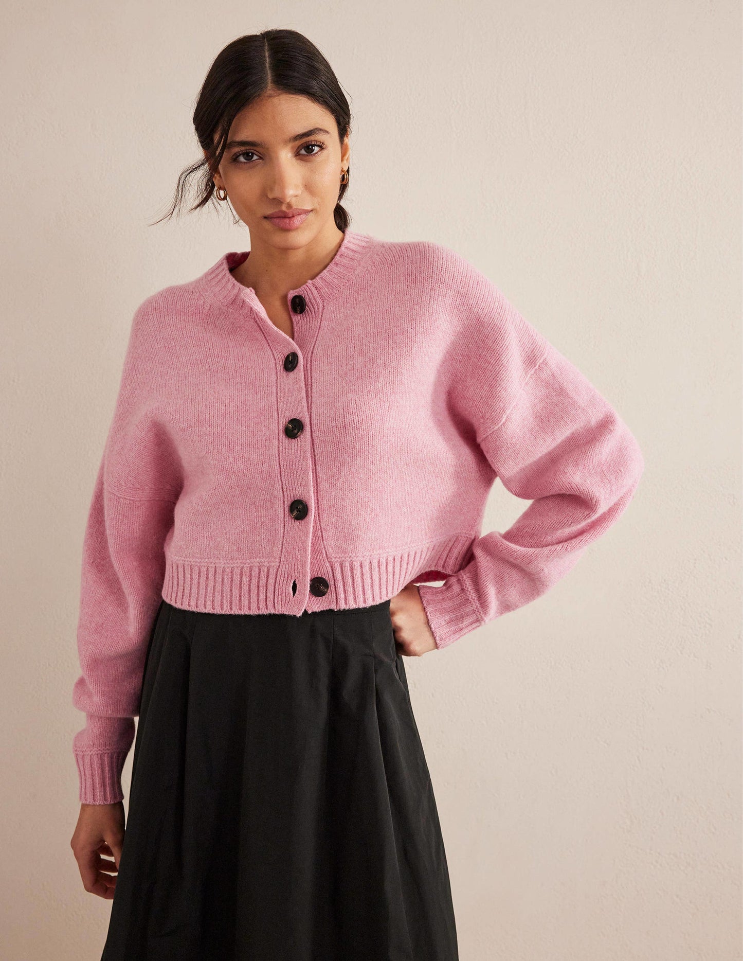 Brushed Wool Cropped Cardigan-Pink Lemonade