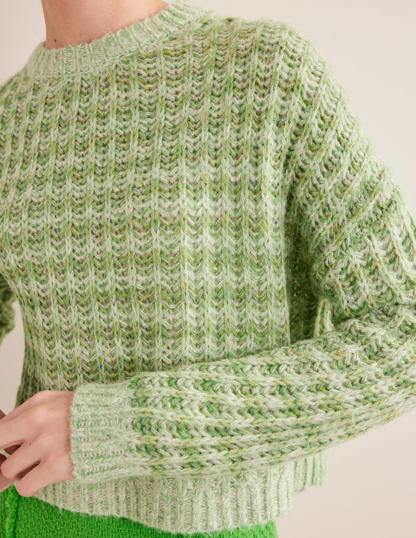 Wide Rib Fluffy Jumper-Green Marl