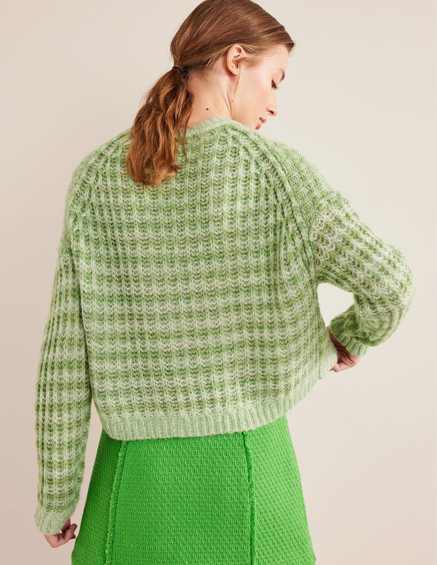 Wide Rib Fluffy Jumper-Green Marl