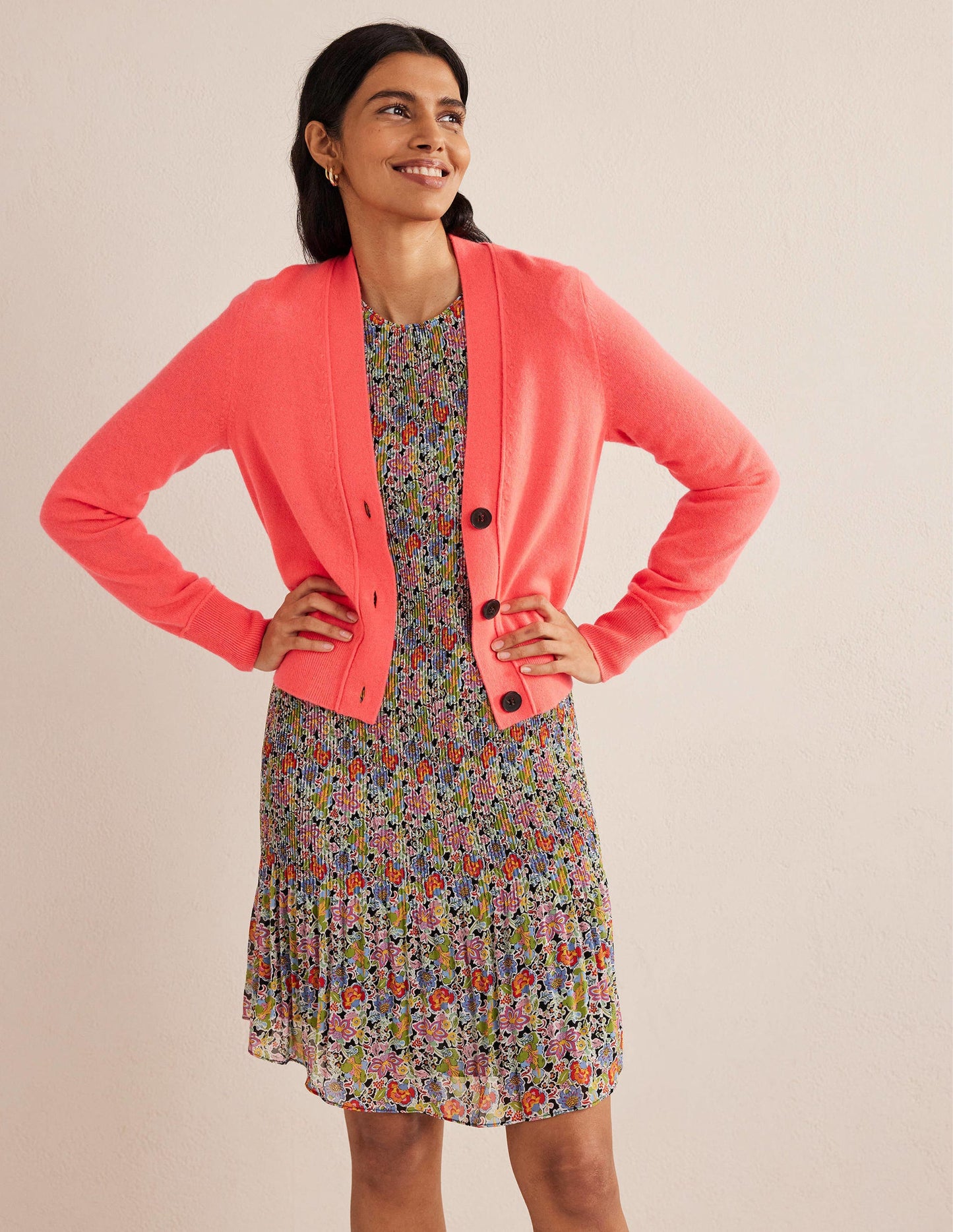 Cashmere V-neck Cardigan-Bright Watermelon