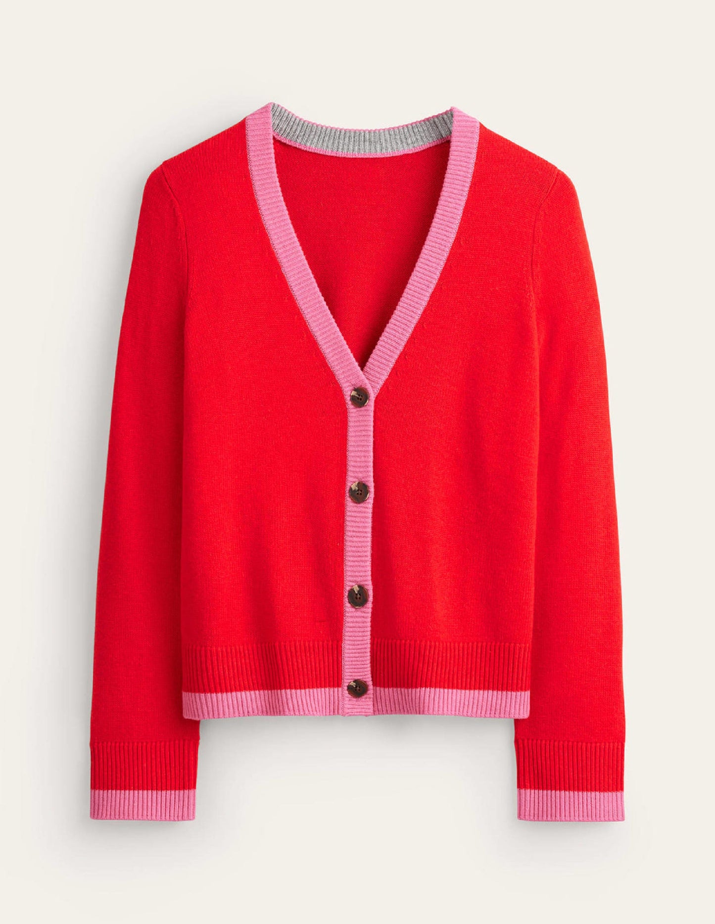 Alma Contrast Trim Cardigan-Post Box Red, Party Pink
