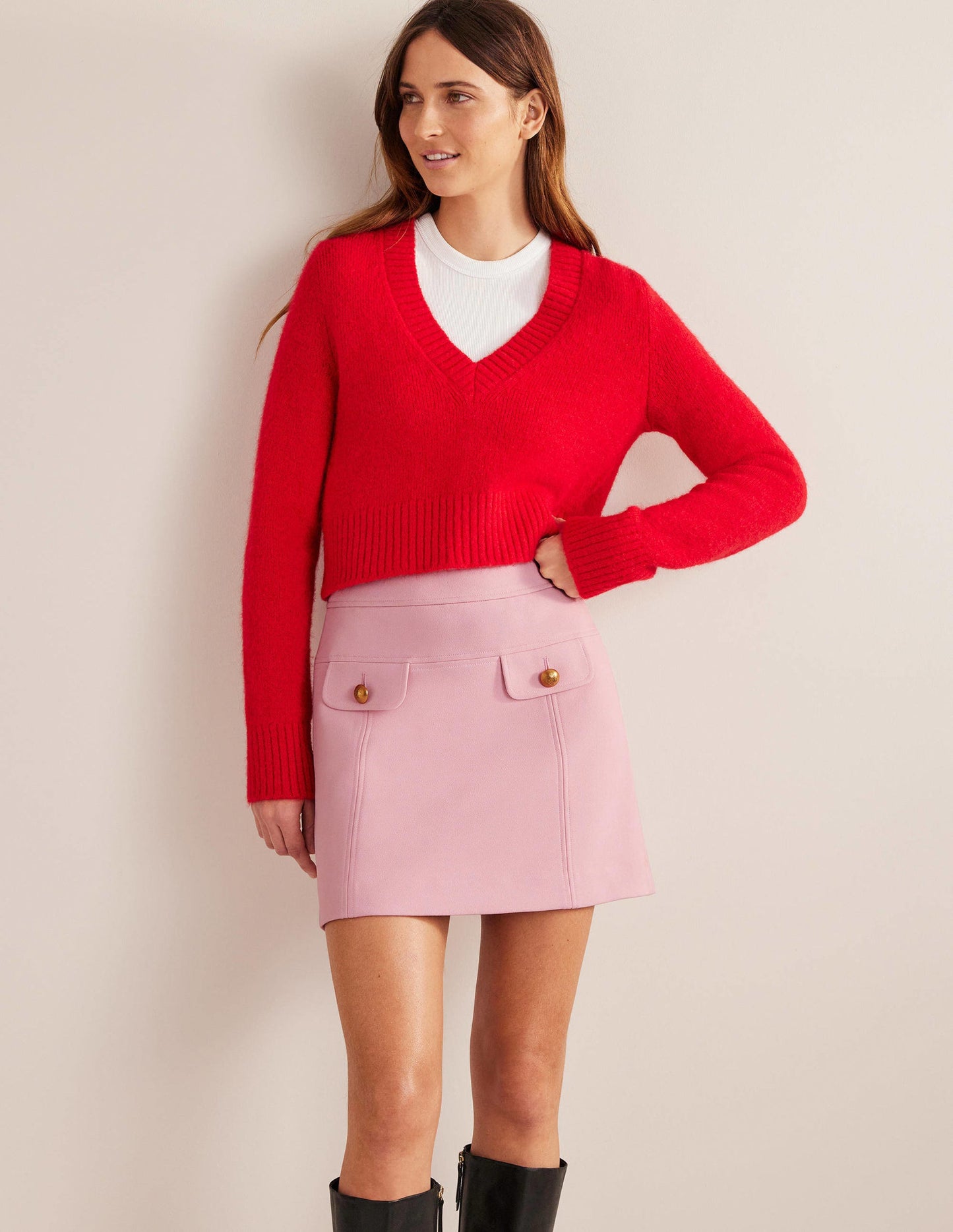 Tailored A-line Mini Skirt-Cameo Pink