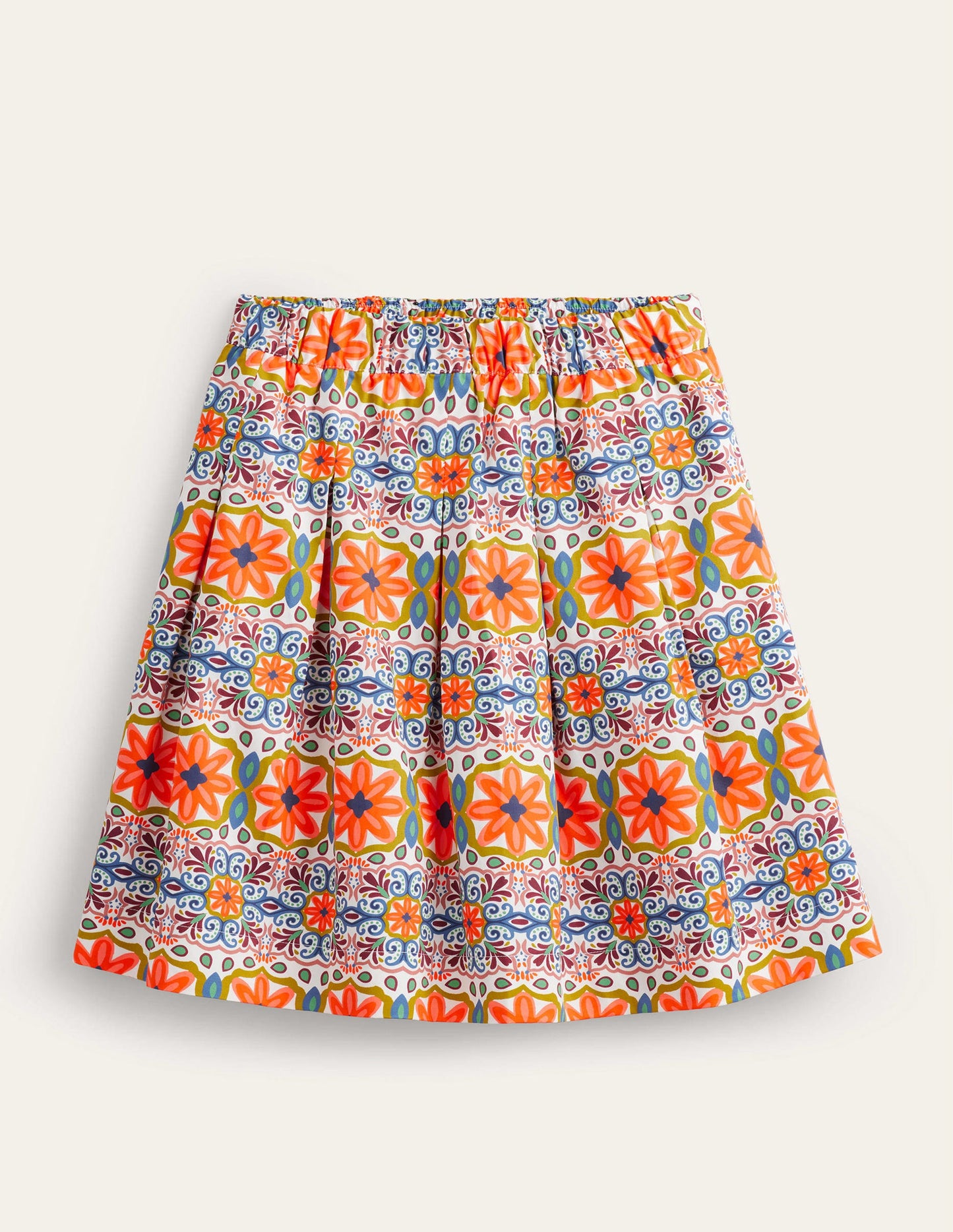 Pleated Cotton Skirt-Multi, Tapestry Stripe