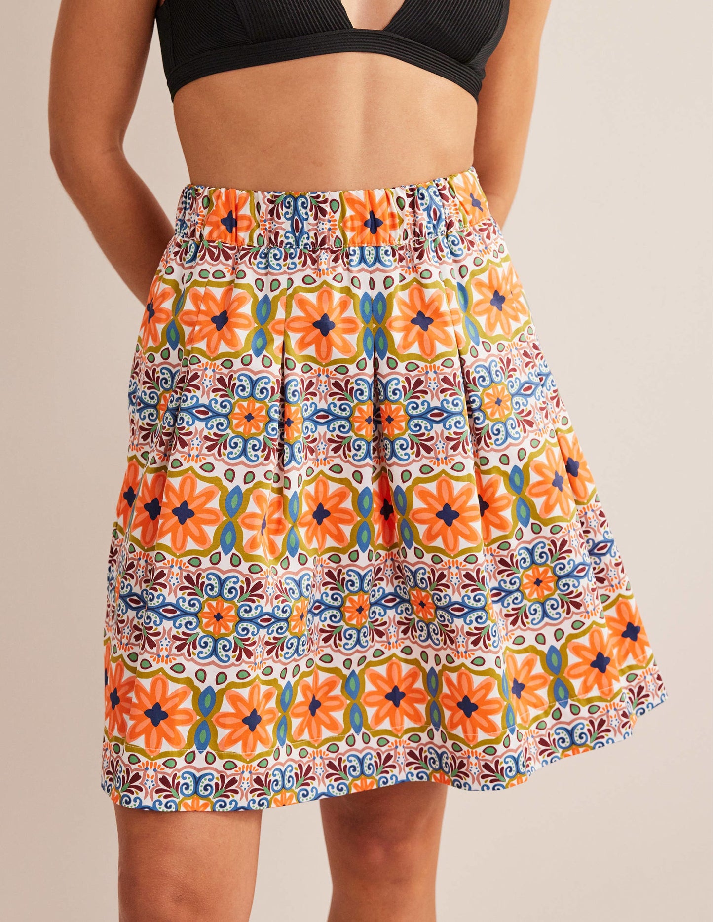 Pleated Cotton Skirt-Multi, Tapestry Stripe