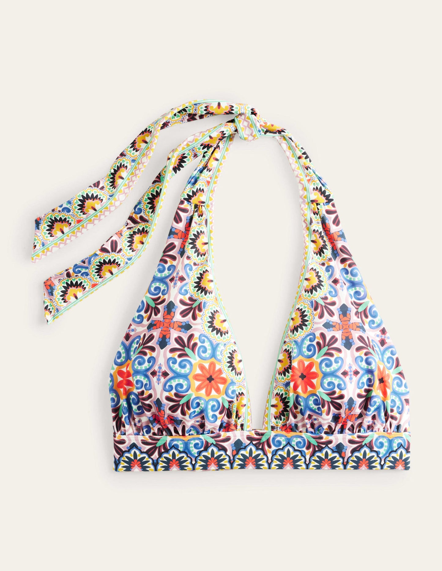 Merano Deep V-neck Bikini Top-Multi, Tapestry Tile