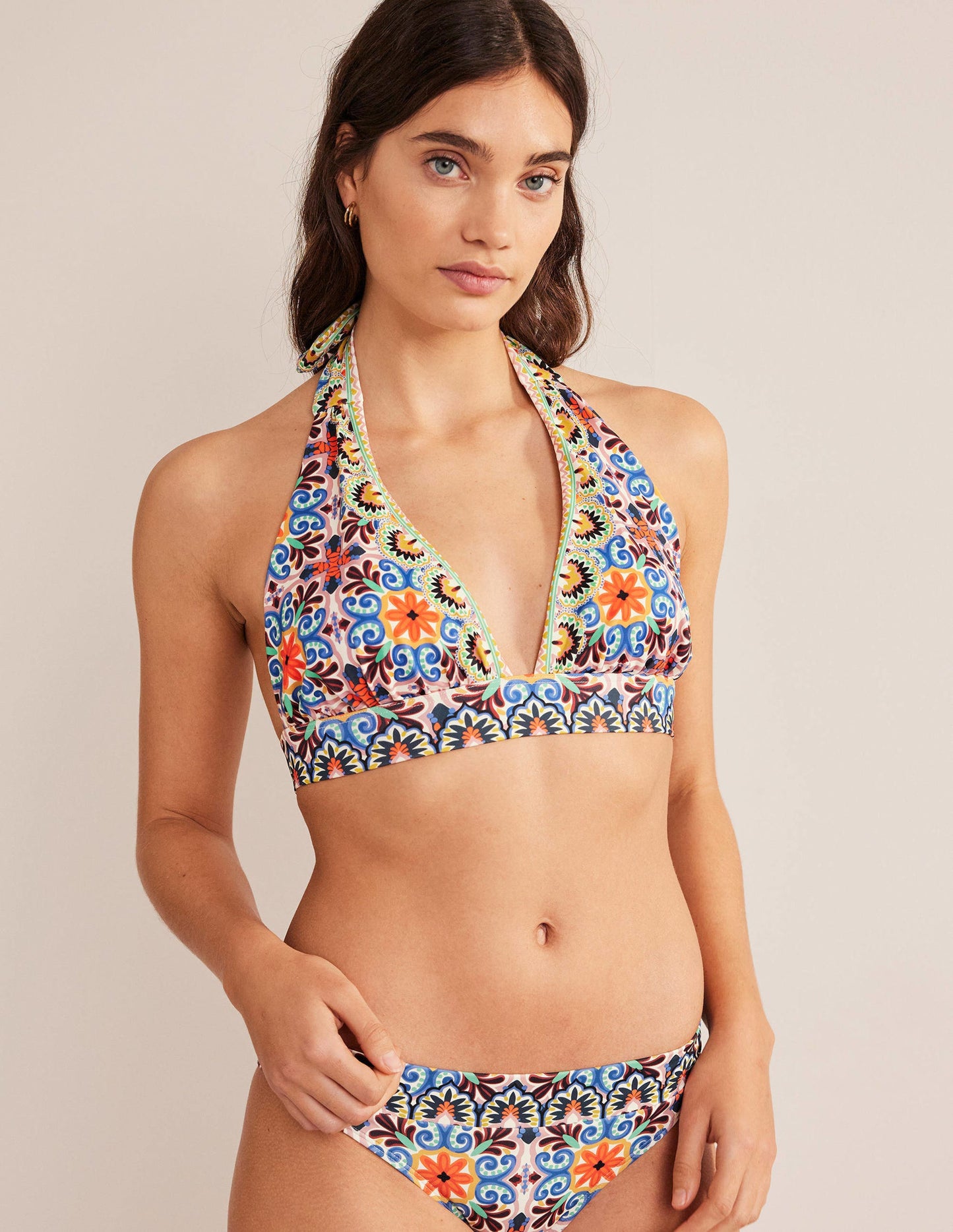 Merano Deep V-neck Bikini Top-Multi, Tapestry Tile