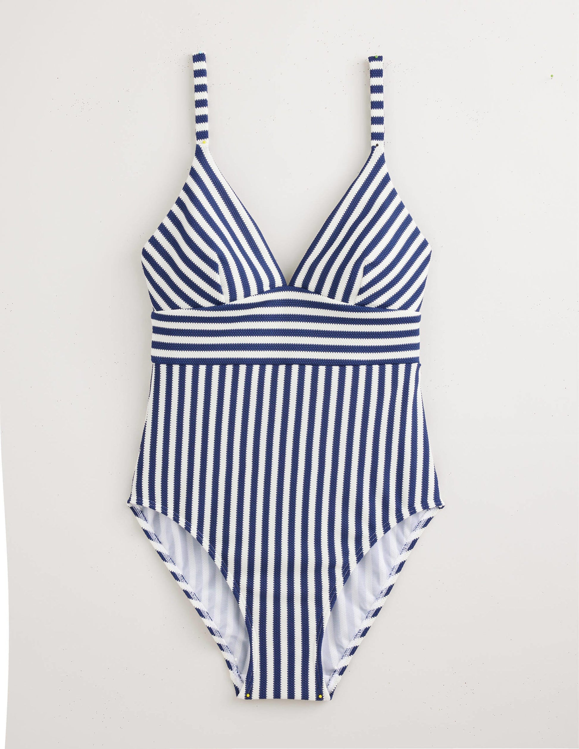 Arezzo V-neck Panel Swimsuit-Navy, Ivory Texture Stripe-9