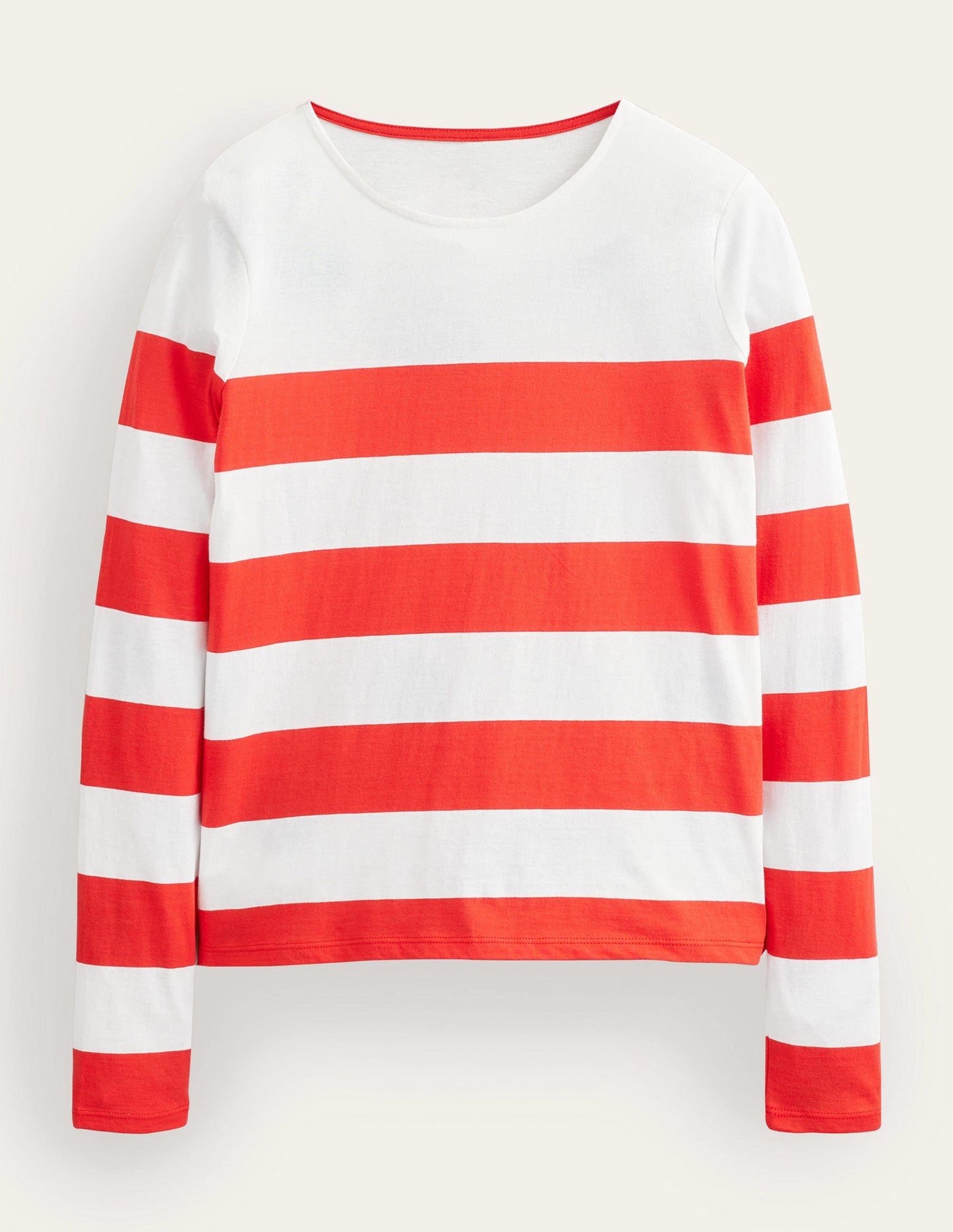 Bea Long Sleeve Breton-Red and Ivory, Wide Stripe
