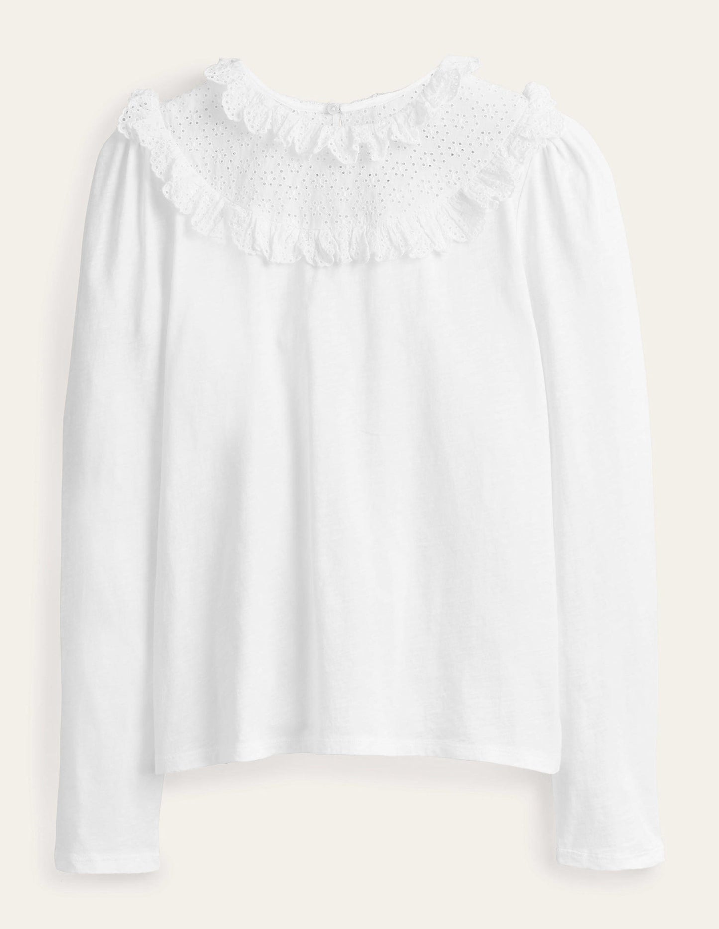 Broderie Yoke Frill Top-White