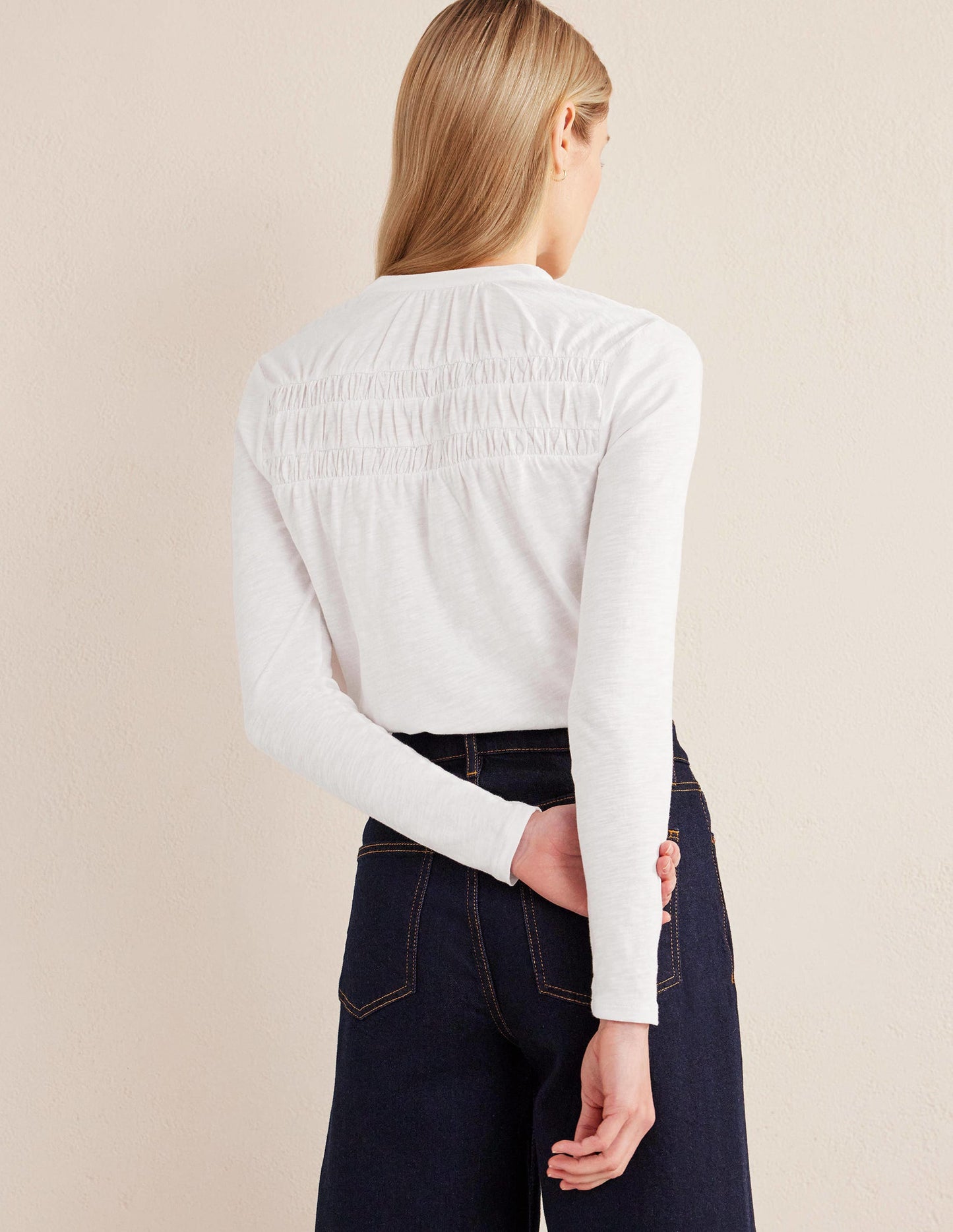 Ruched Yoke Detail Shirt-White