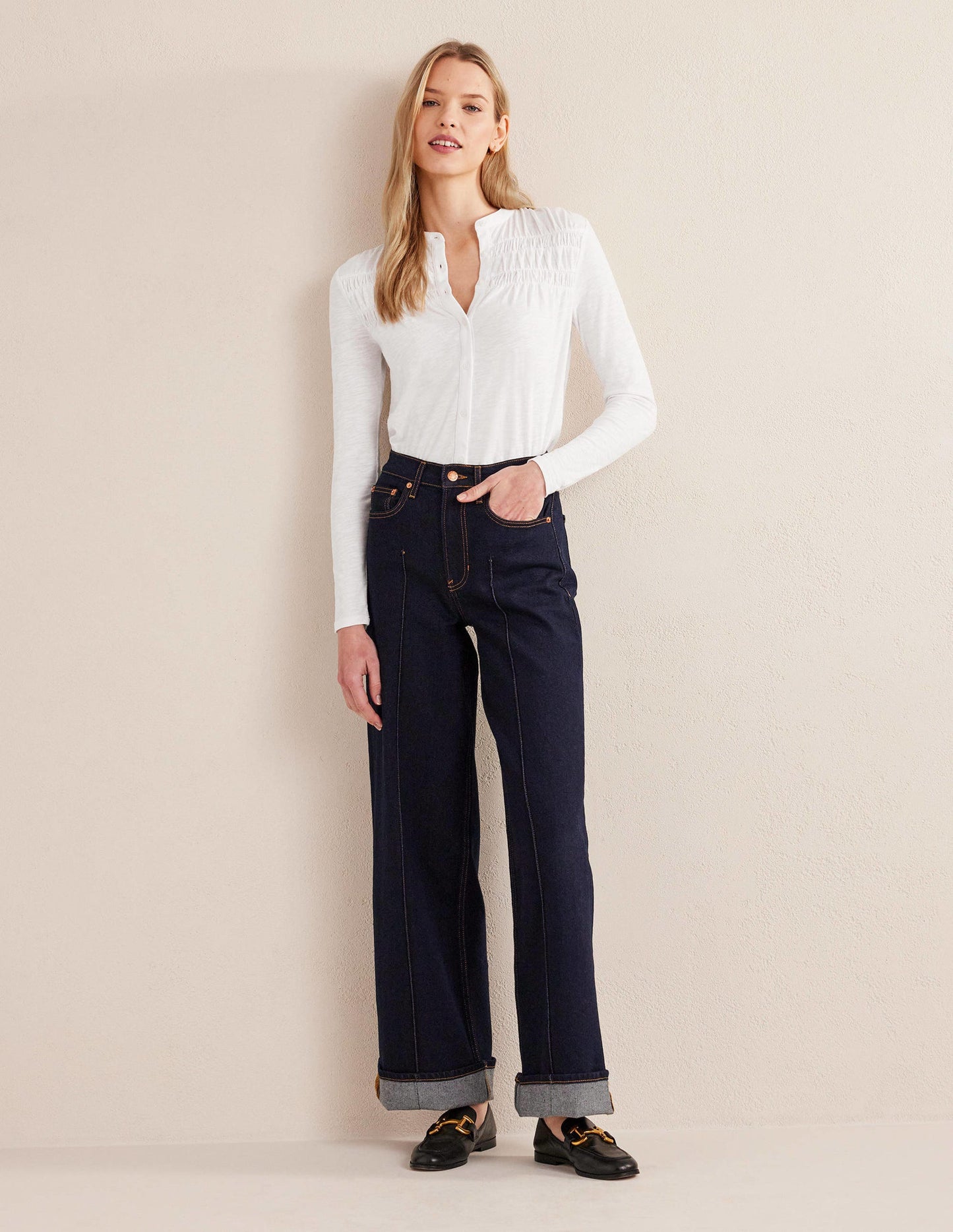 Ruched Yoke Detail Shirt-White