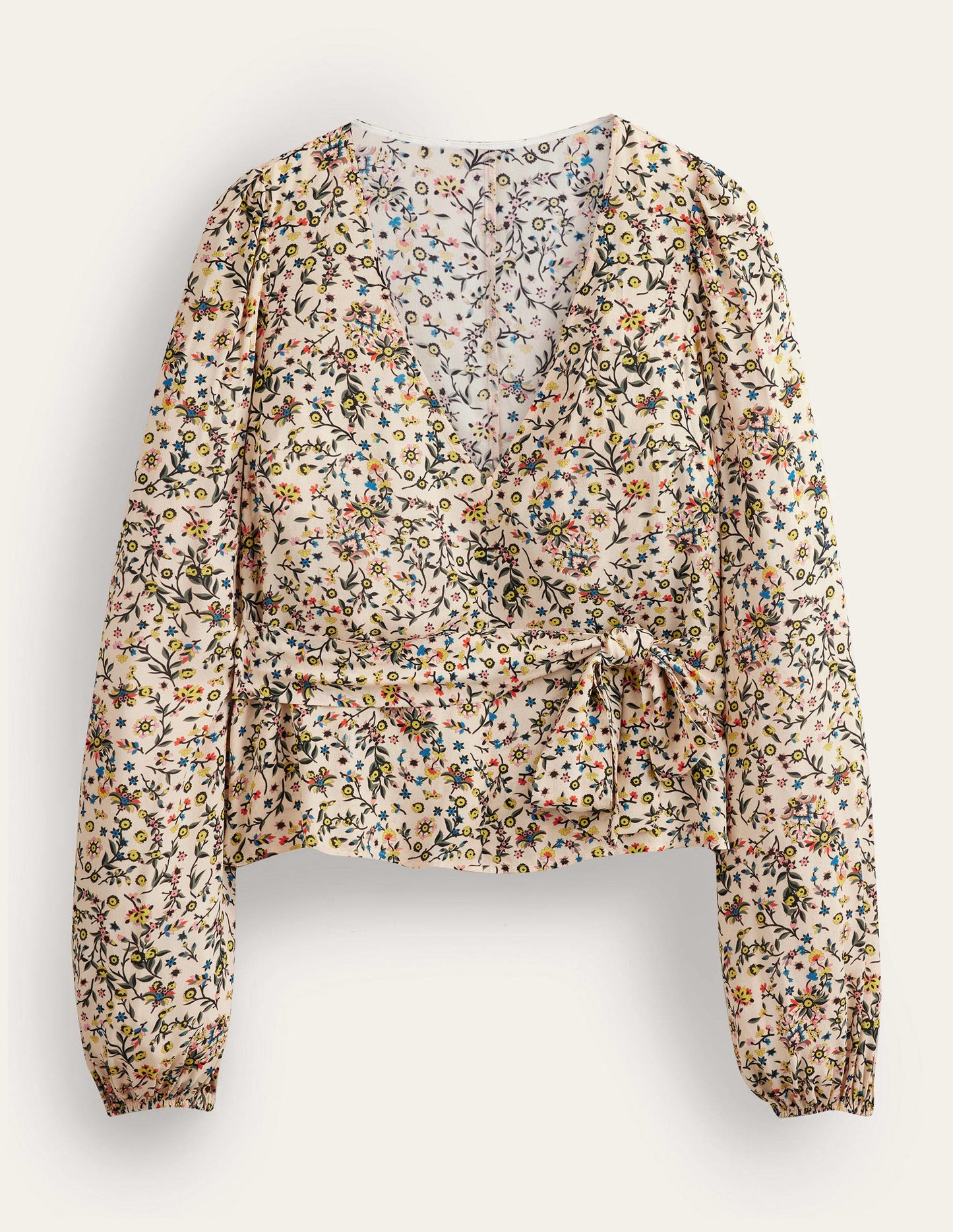 Tie Waist Top-Ivory, Wildflower Paisley