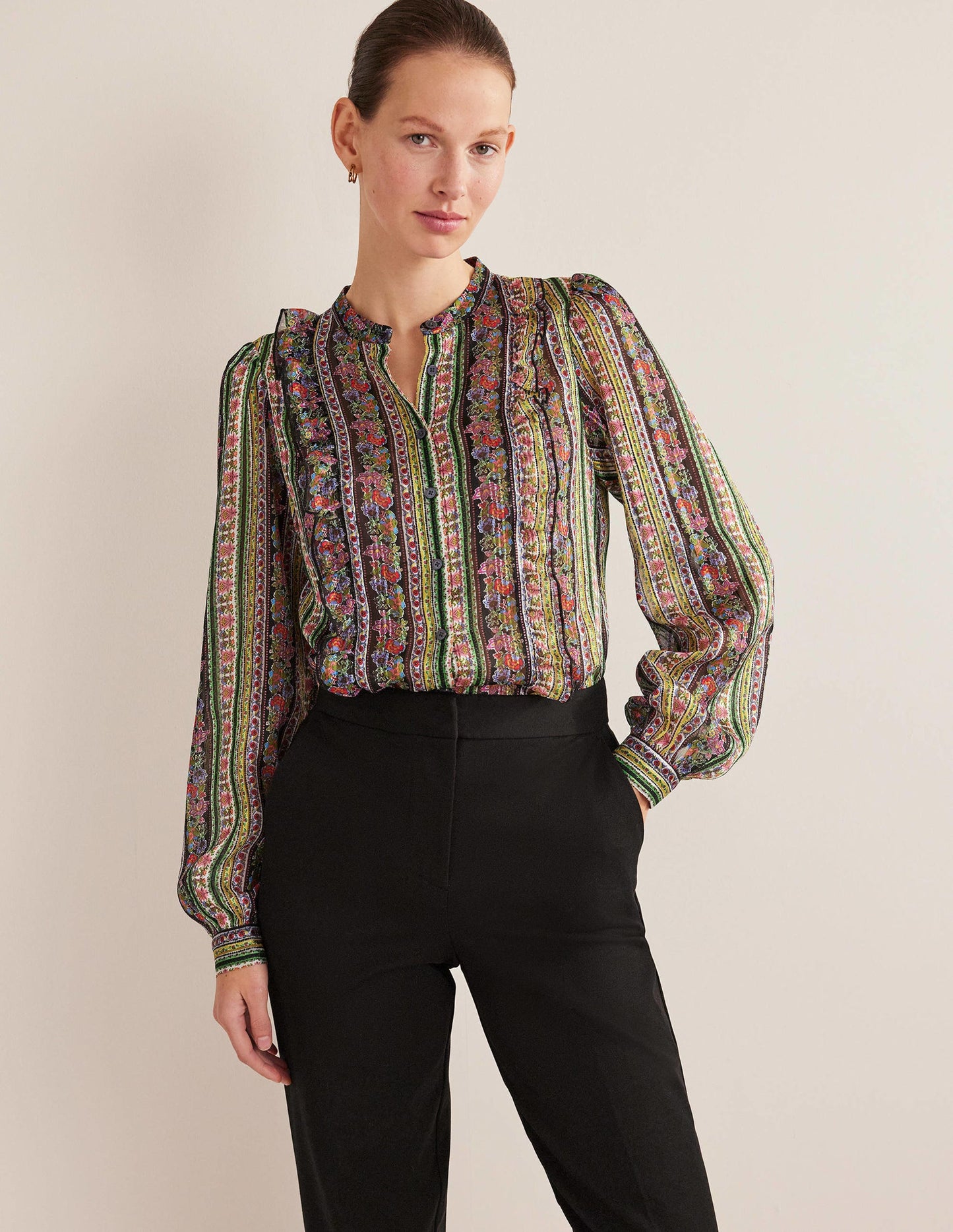 Ruffle Printed Shirt-Multi, Carnation Bloom