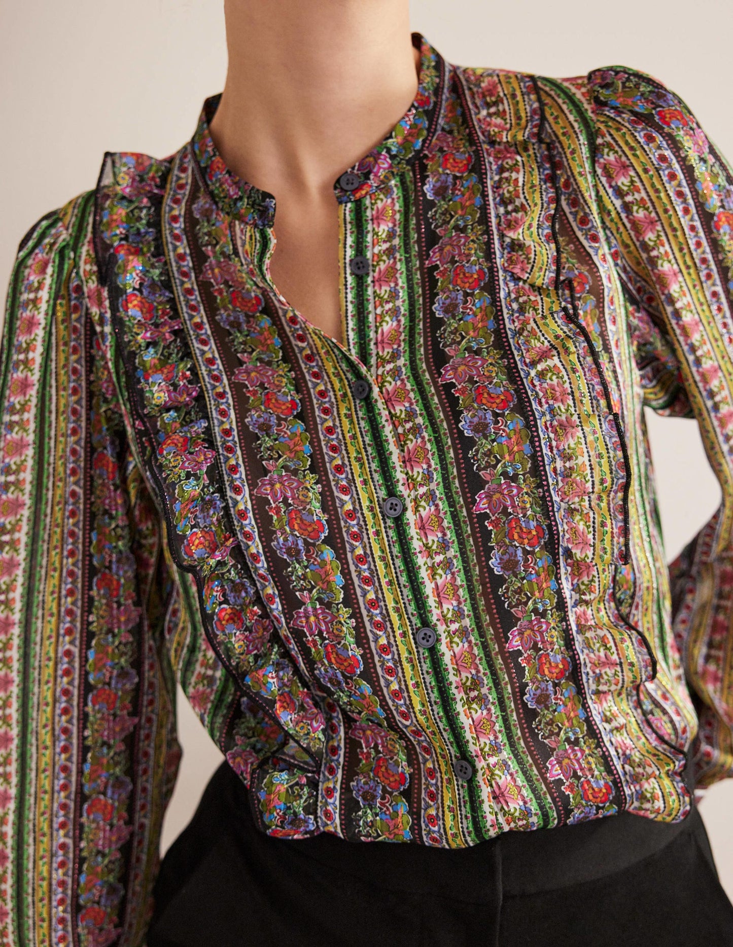 Ruffle Printed Shirt-Multi, Carnation Bloom