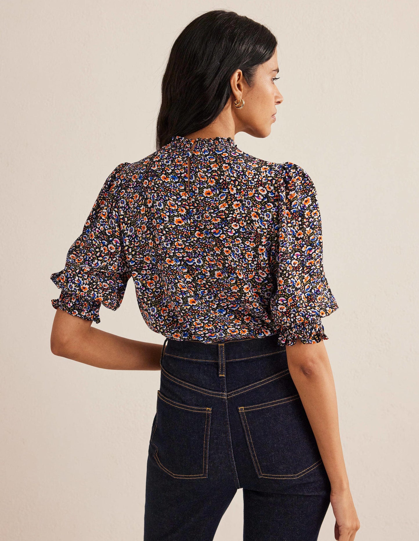 Smocked Detail Printed Top-Multi, Eden Bloom