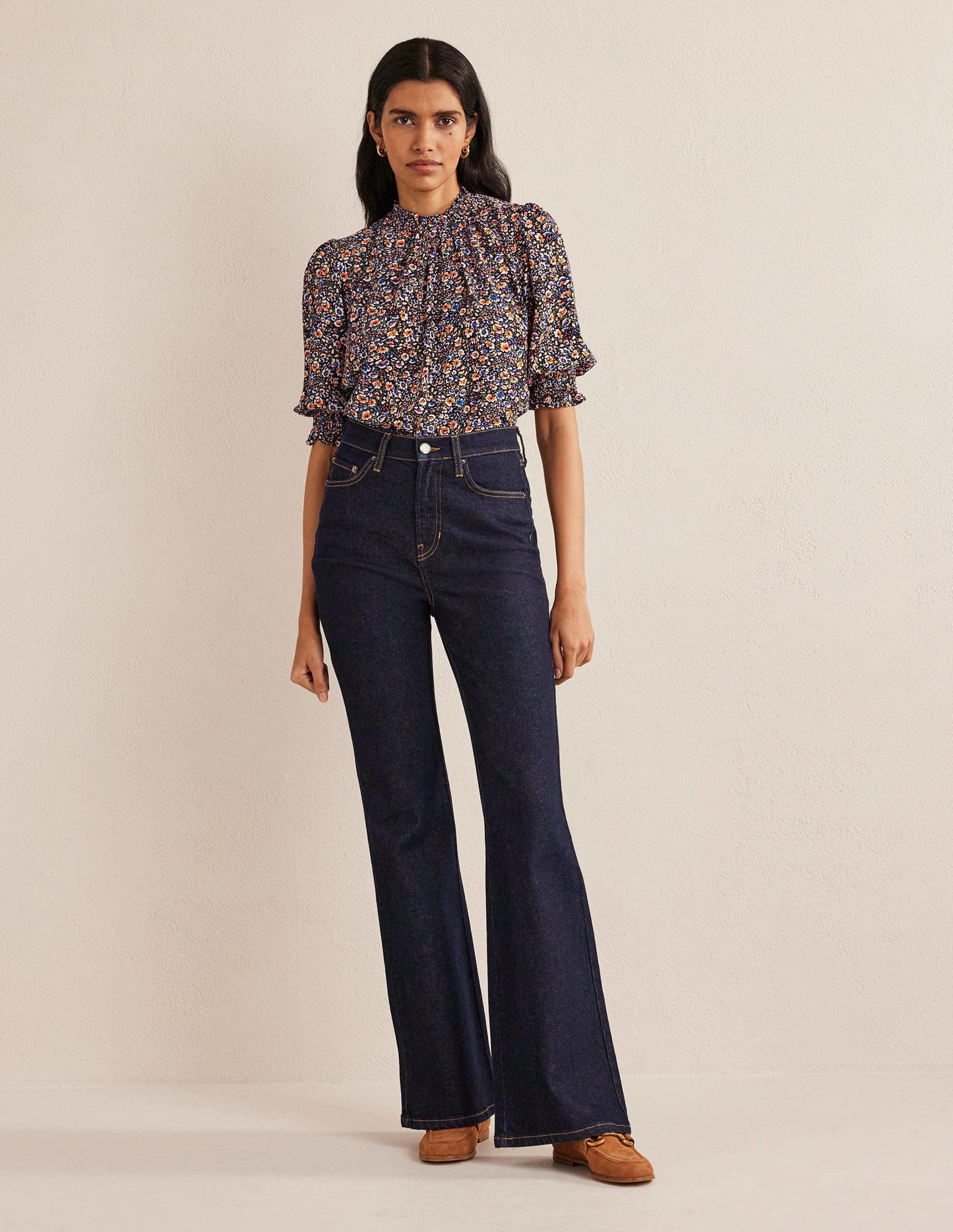 Smocked Detail Printed Top-Multi, Eden Bloom
