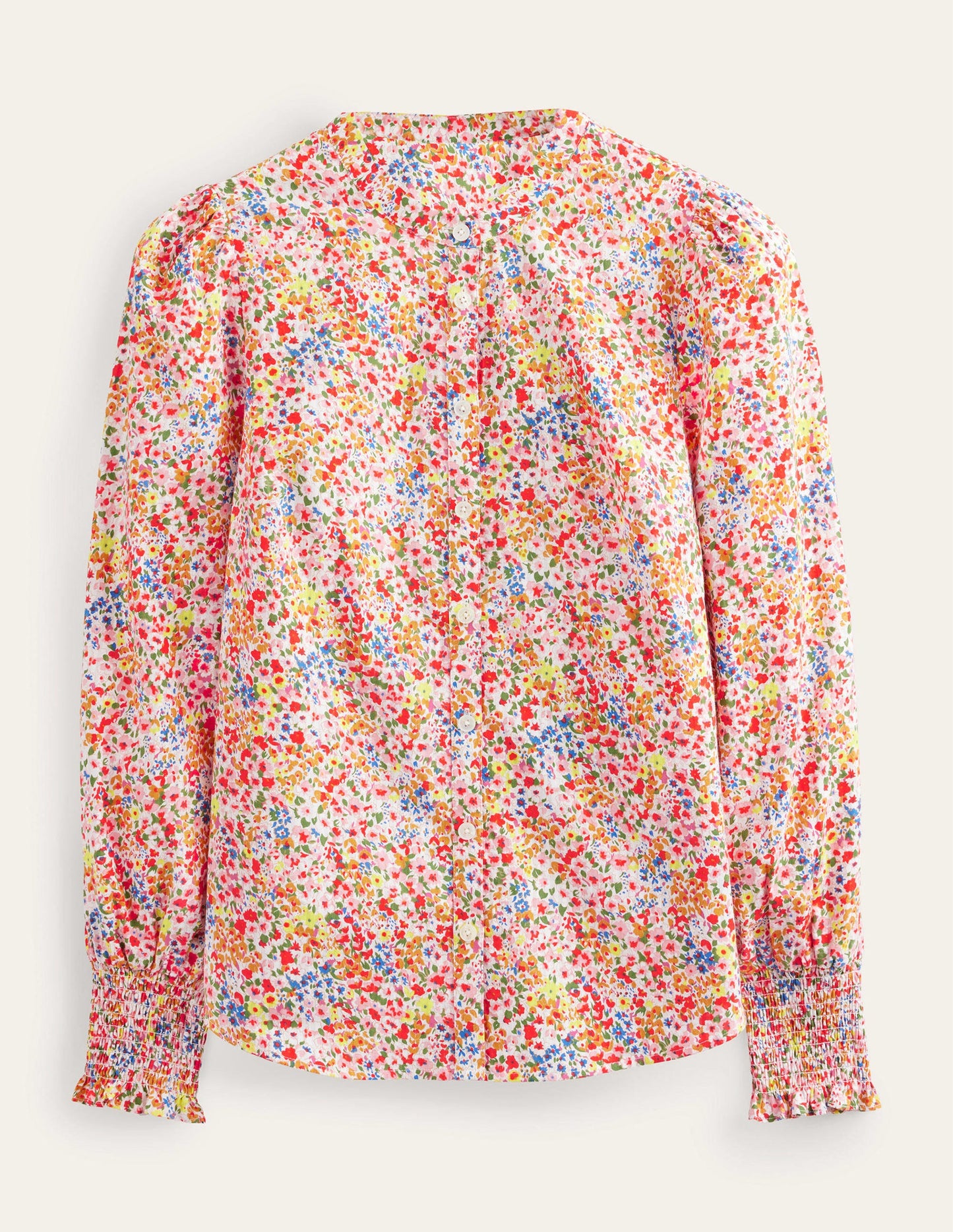 Smocked Cuff Shirt-Sunflower, Gardenia Petal