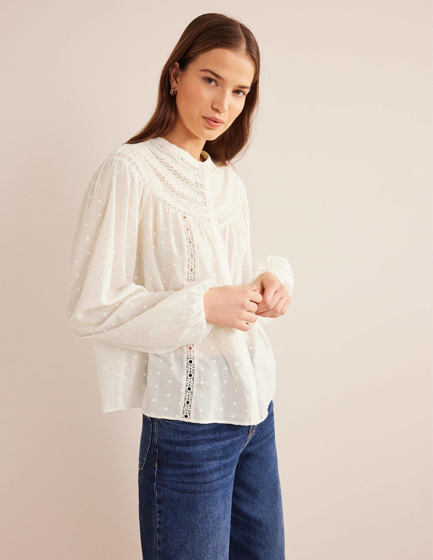 Broderie Trim Blouse-Ivory