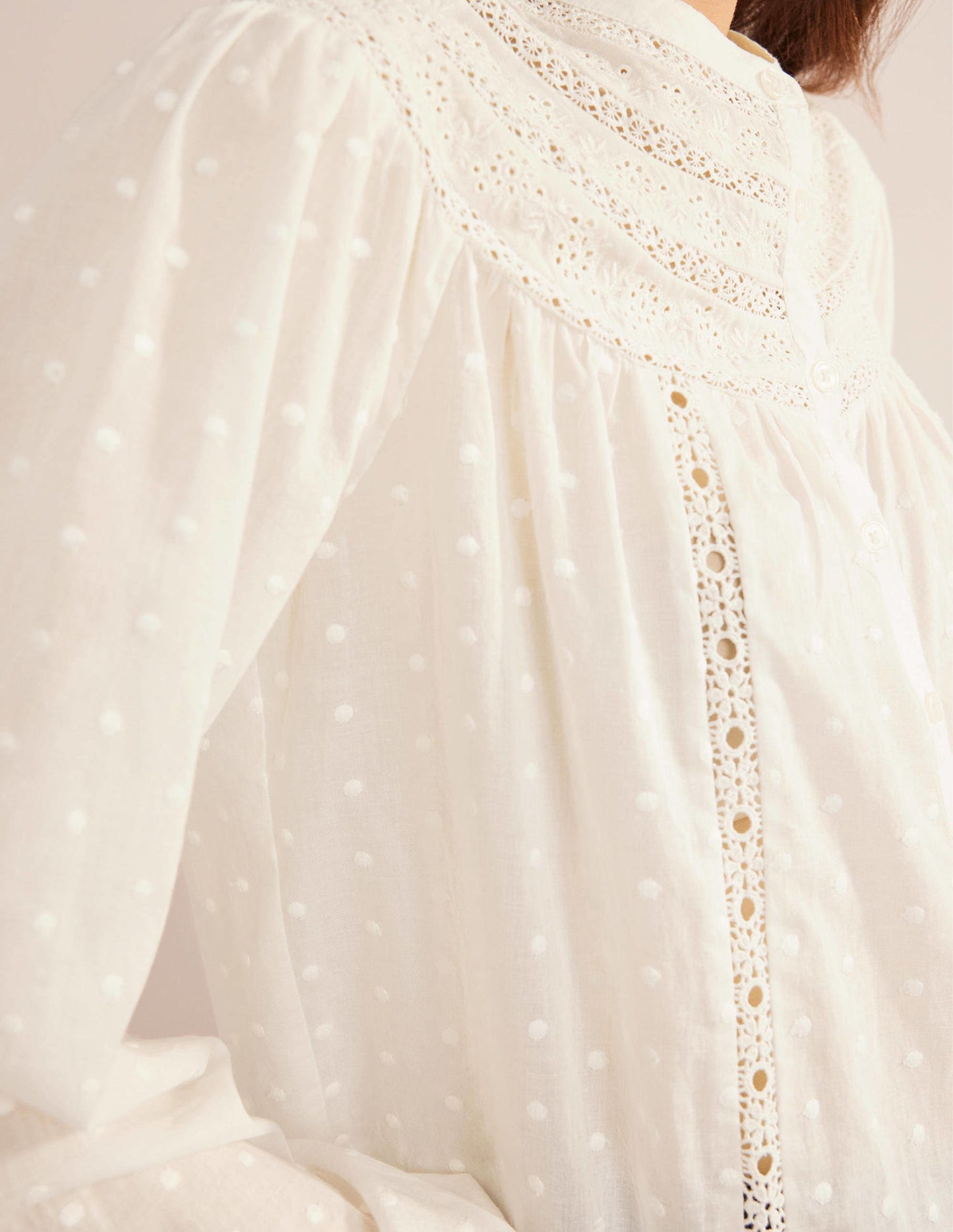 Broderie Trim Blouse-Ivory
