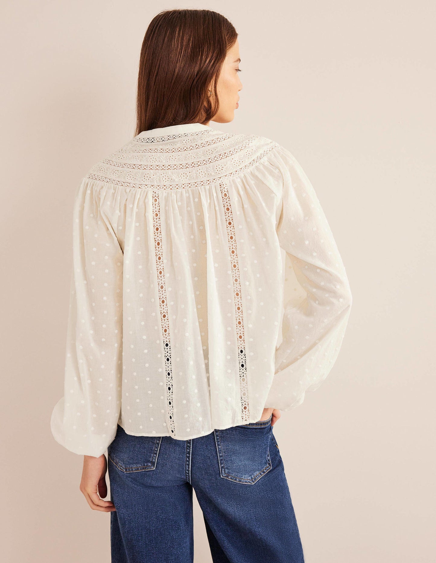 Broderie Trim Blouse-Ivory