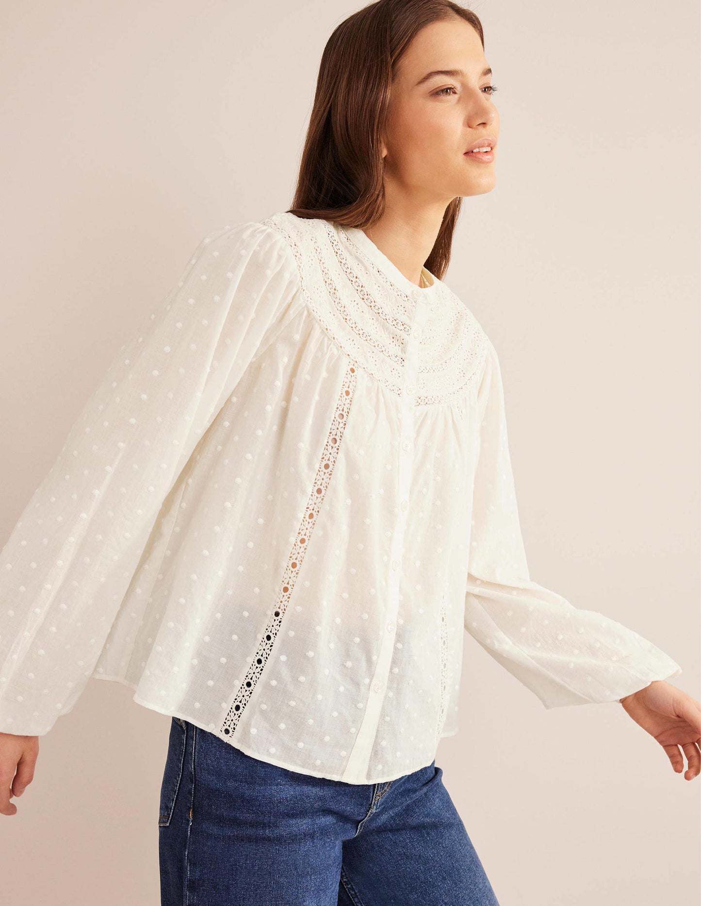Broderie Trim Blouse-Ivory