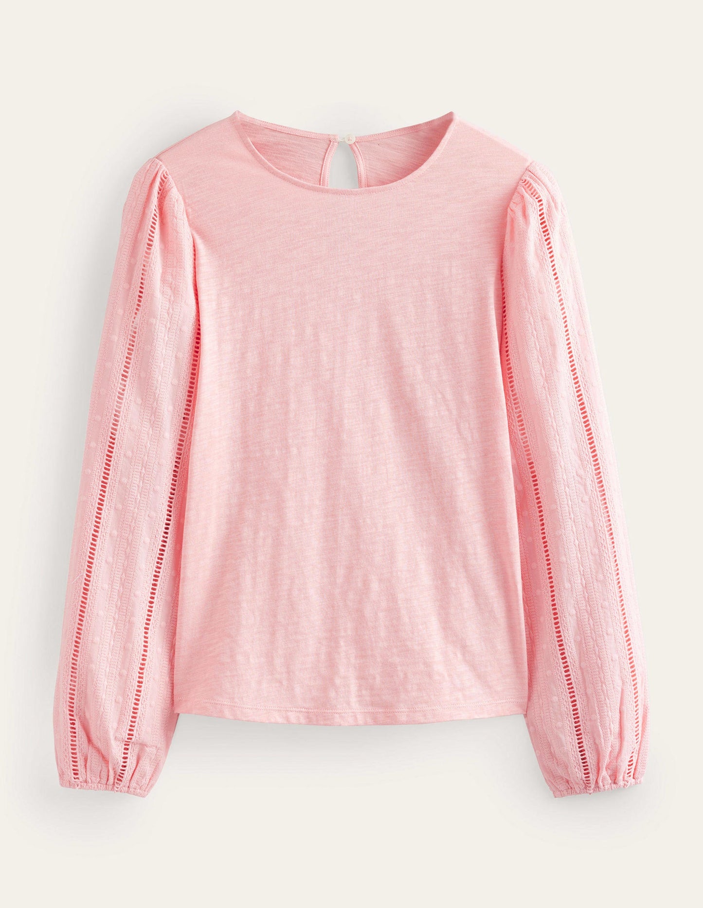 Crew Neck Broderie Sleeve Top-Dahlia Pink