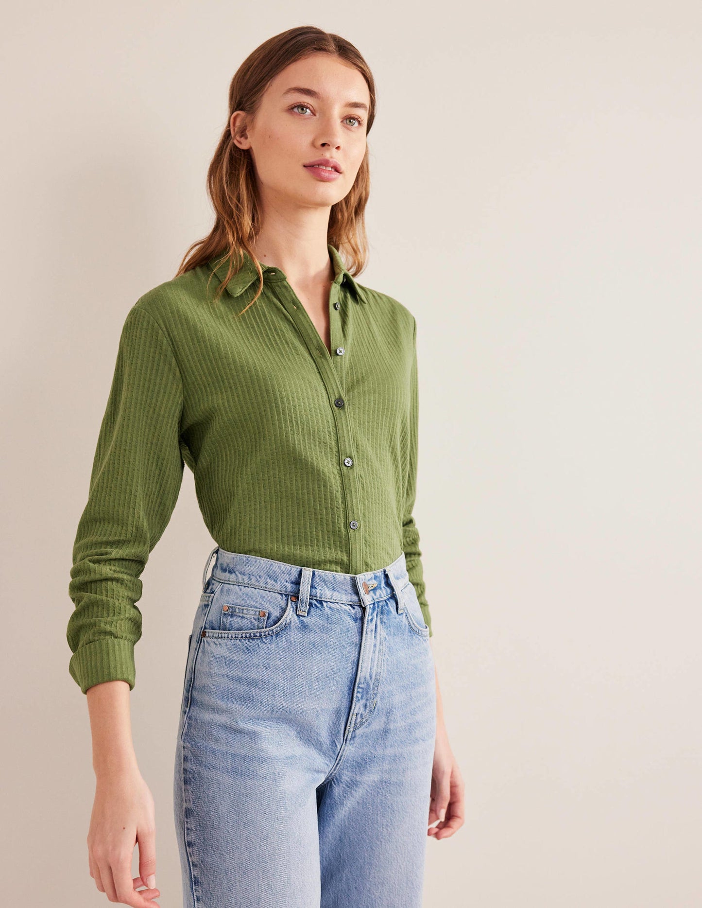 Textured Jersey Shirt-Washed Khaki
