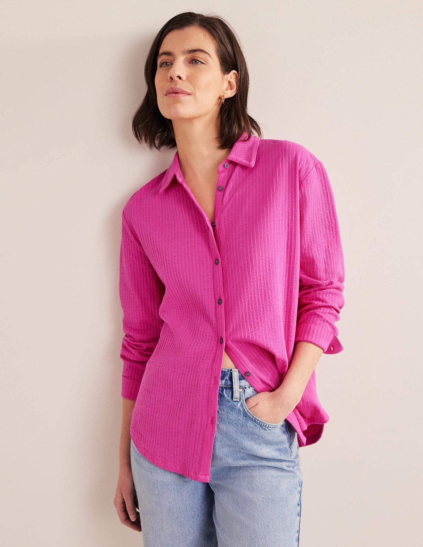 Textured Jersey Shirt-Rose Violet