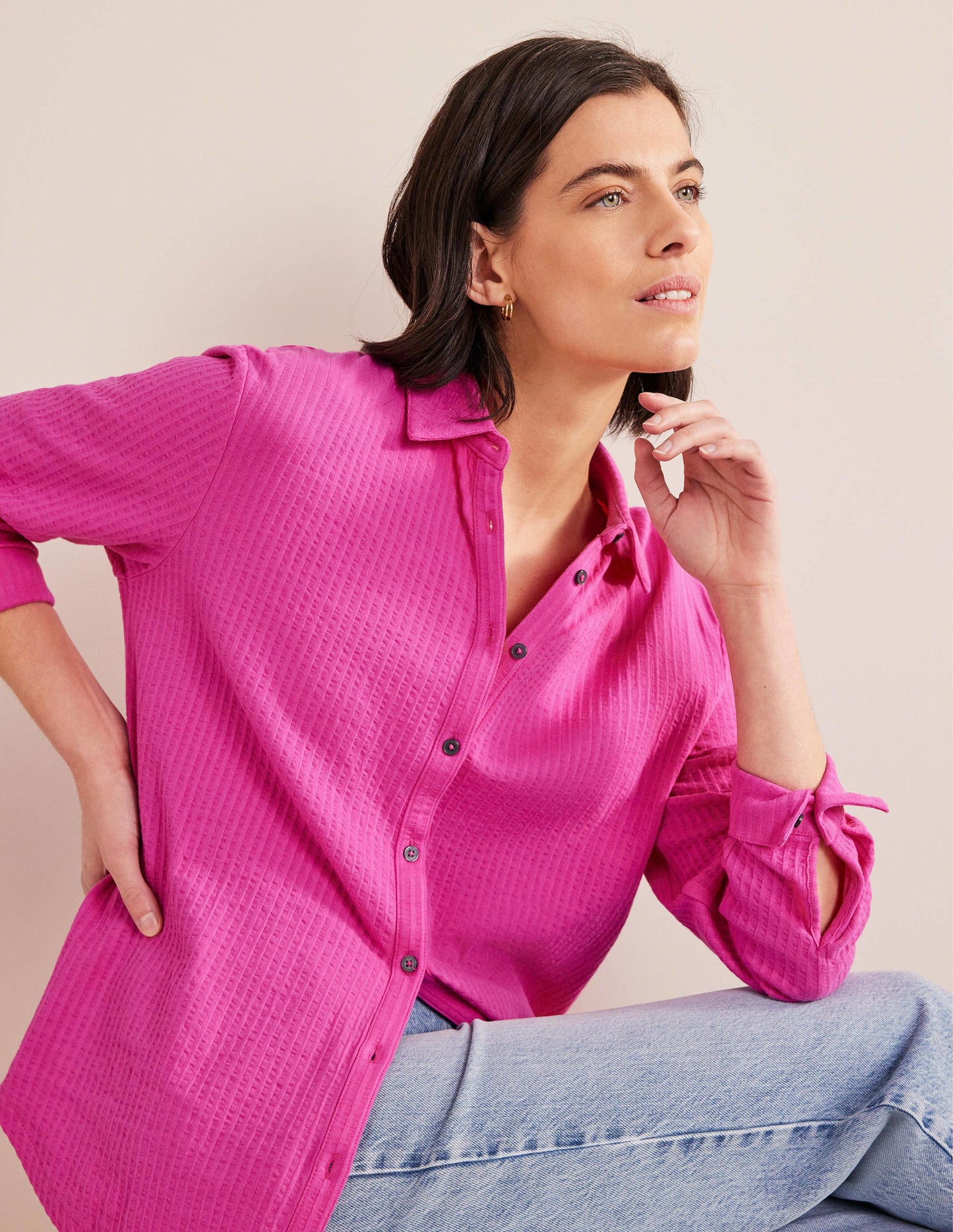 Textured Jersey Shirt-Rose Violet