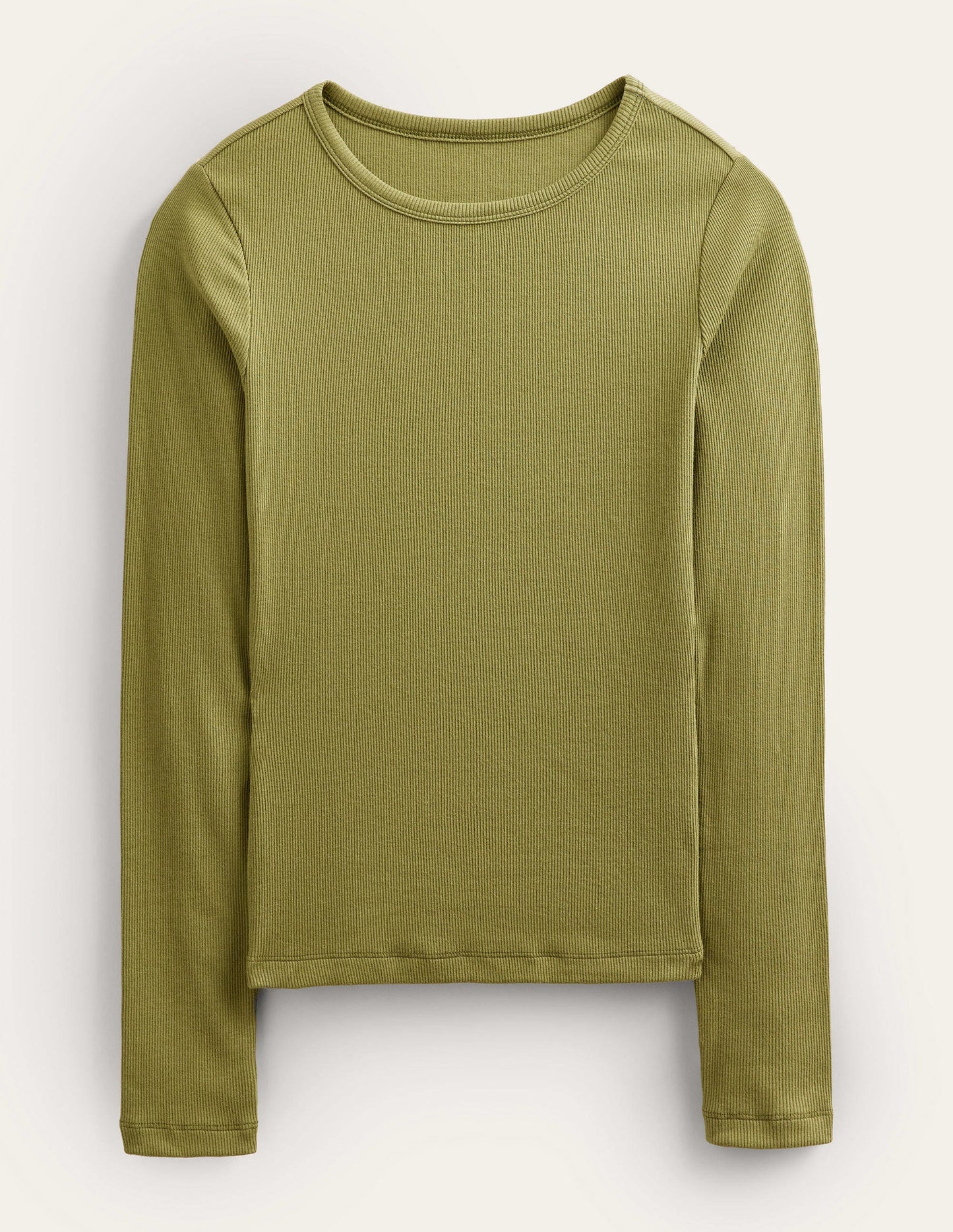 Cotton Ribbed Long Sleeve Top-Washed Khaki
