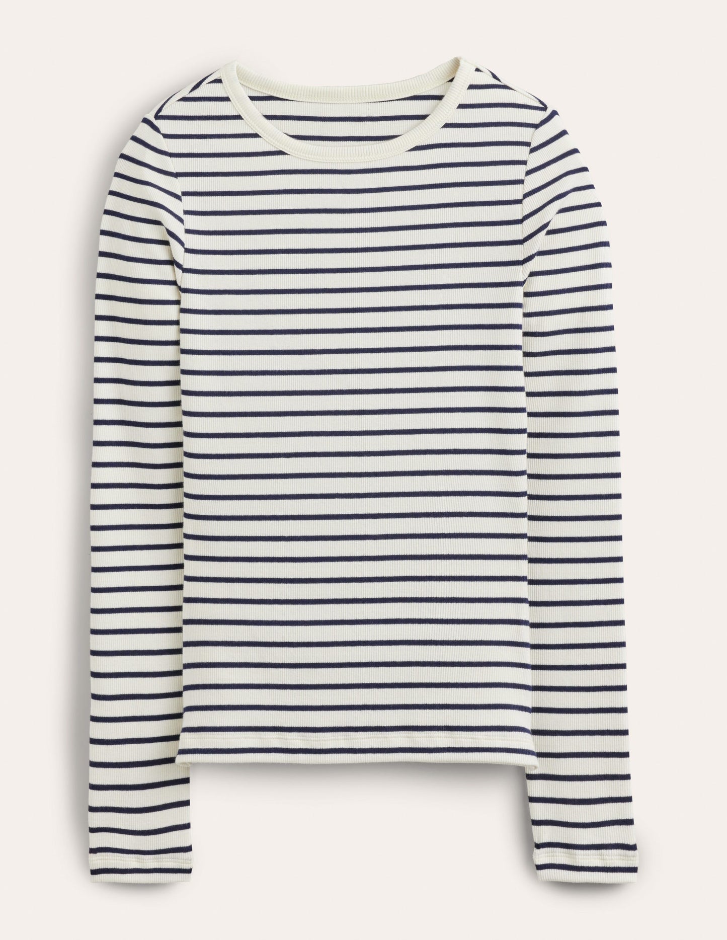Cotton Ribbed Long Sleeve Top-Ivory/Navy Stripe