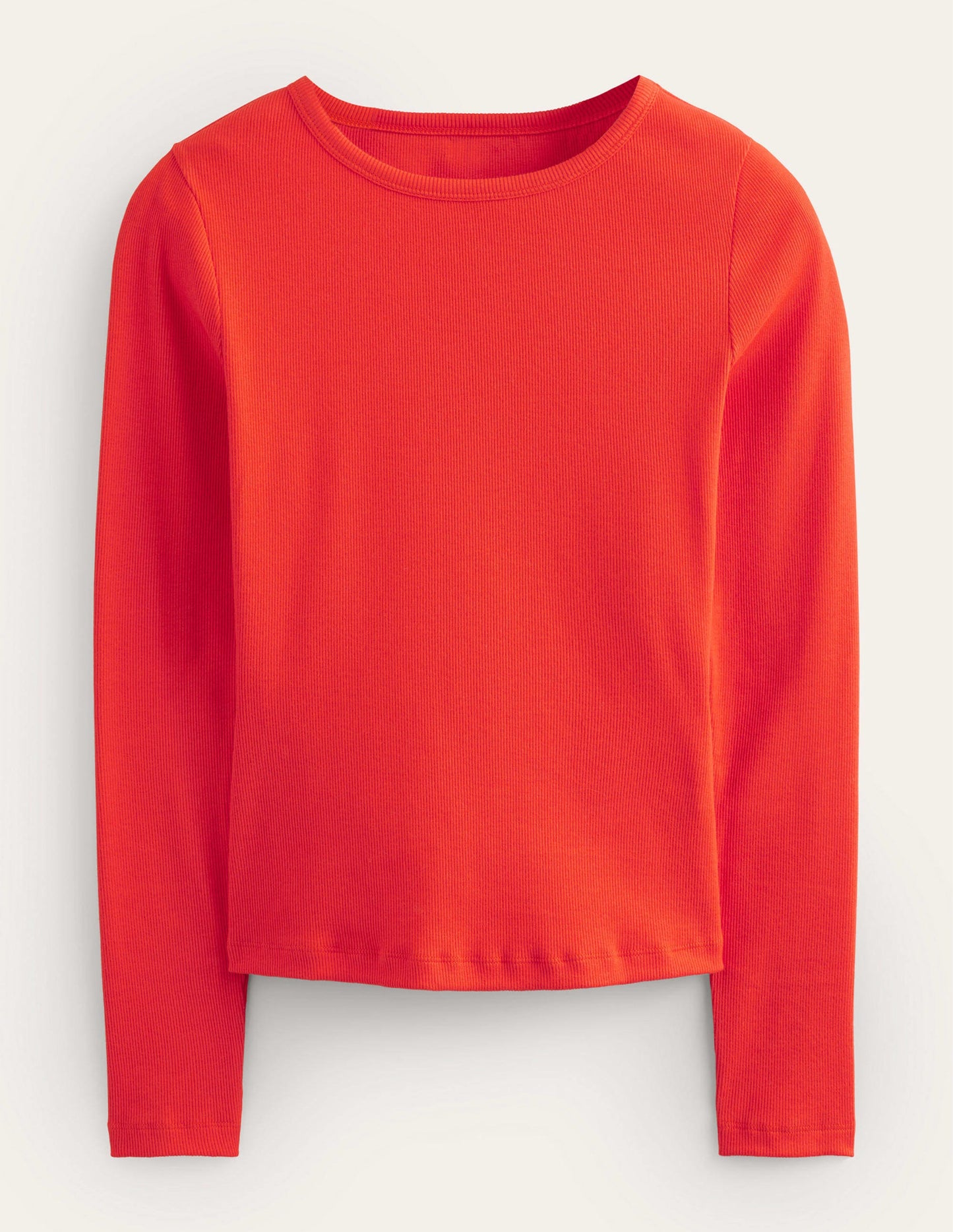 Cotton Ribbed Long Sleeve Top-Red Pop