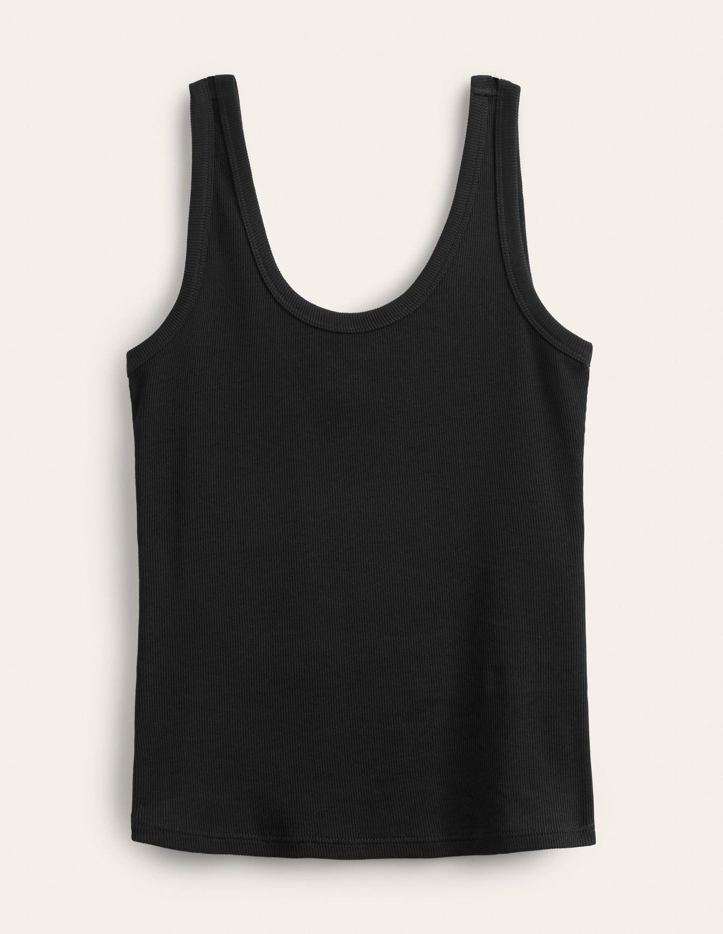 Cotton Ribbed Scoop Vest-Black