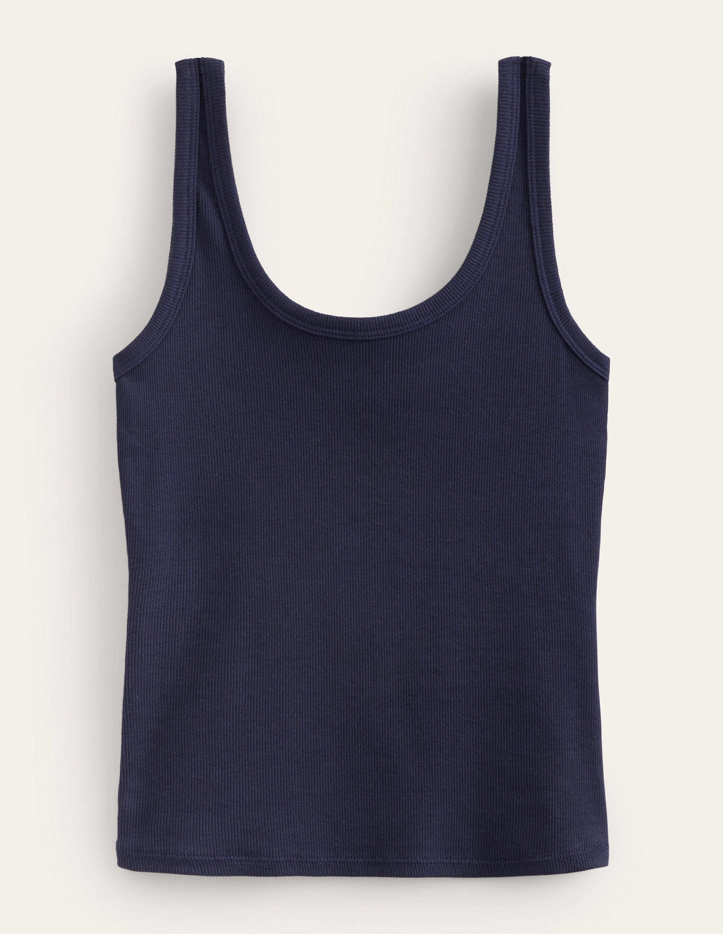 Cotton Ribbed Scoop Vest-Navy