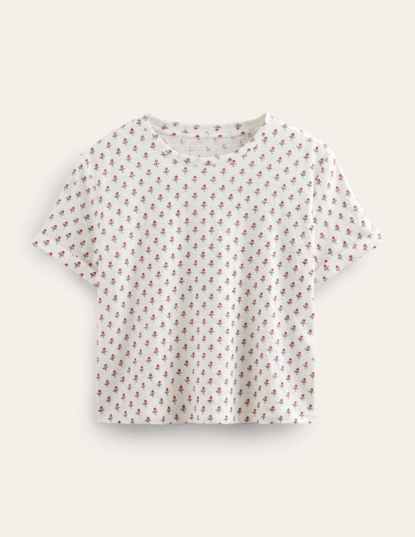 Printed Linen T-shirt-Ivory, Tulip Blush