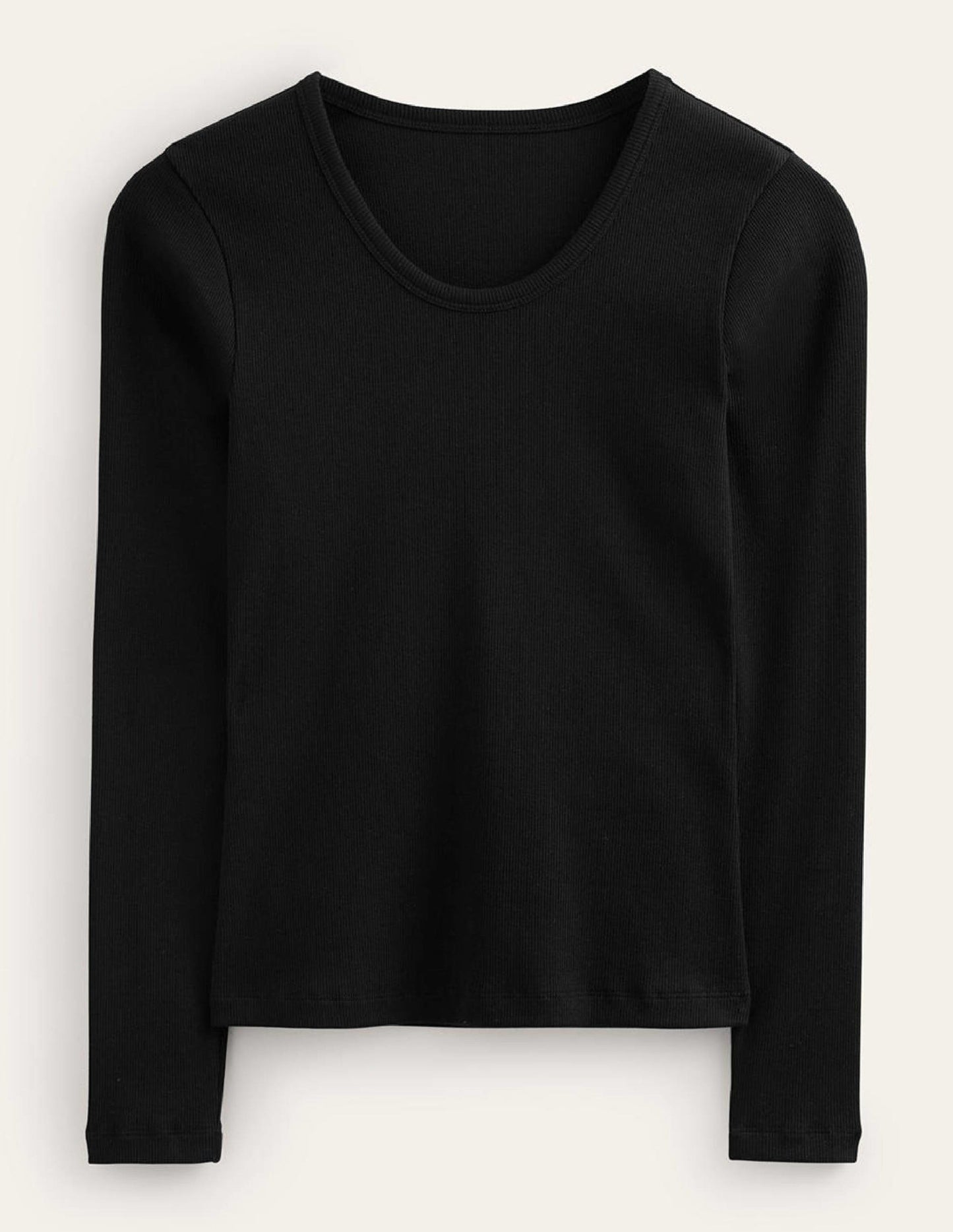 Cotton Rib Scoop Neck Top-Black