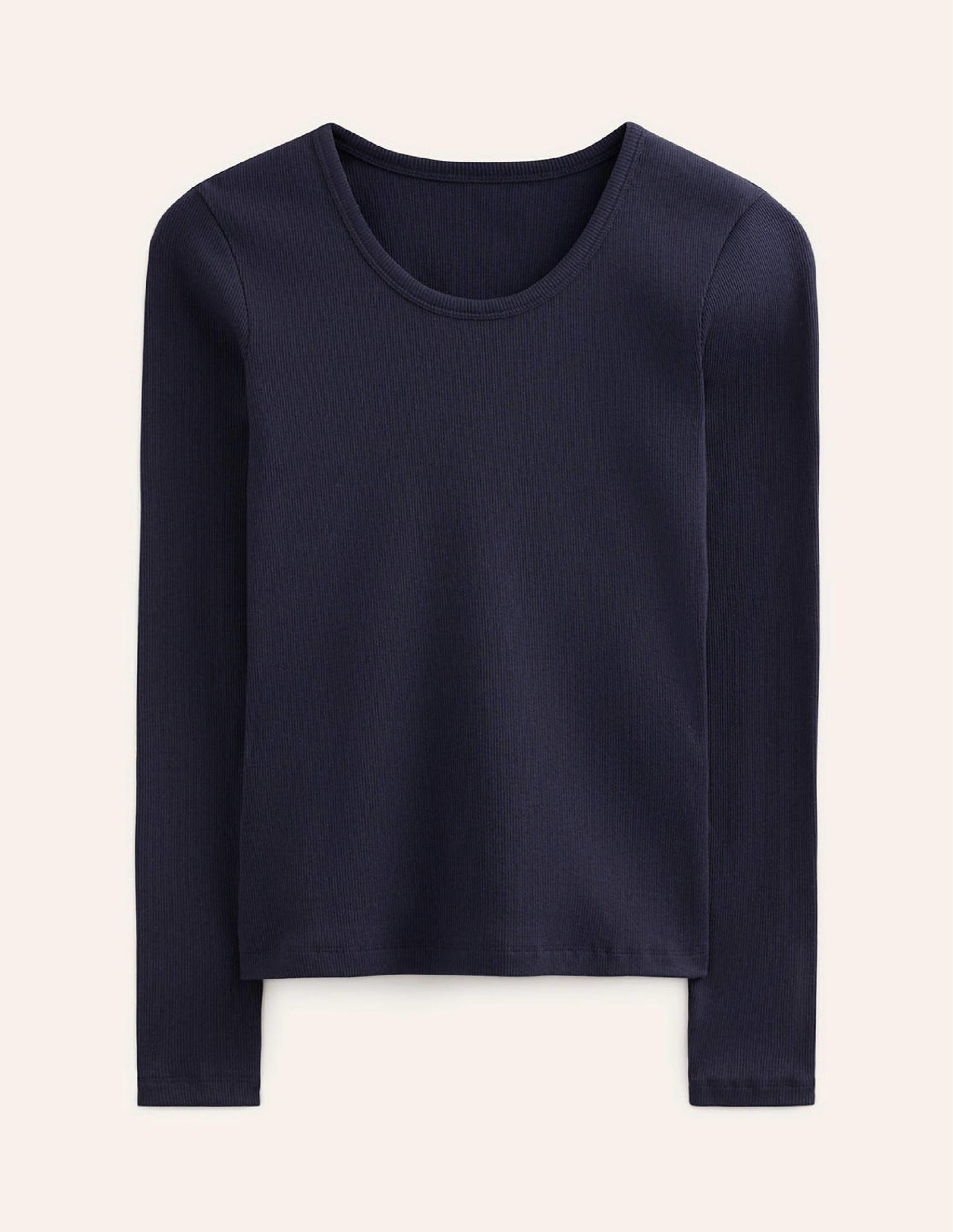 Cotton Rib Scoop Neck Top-Navy