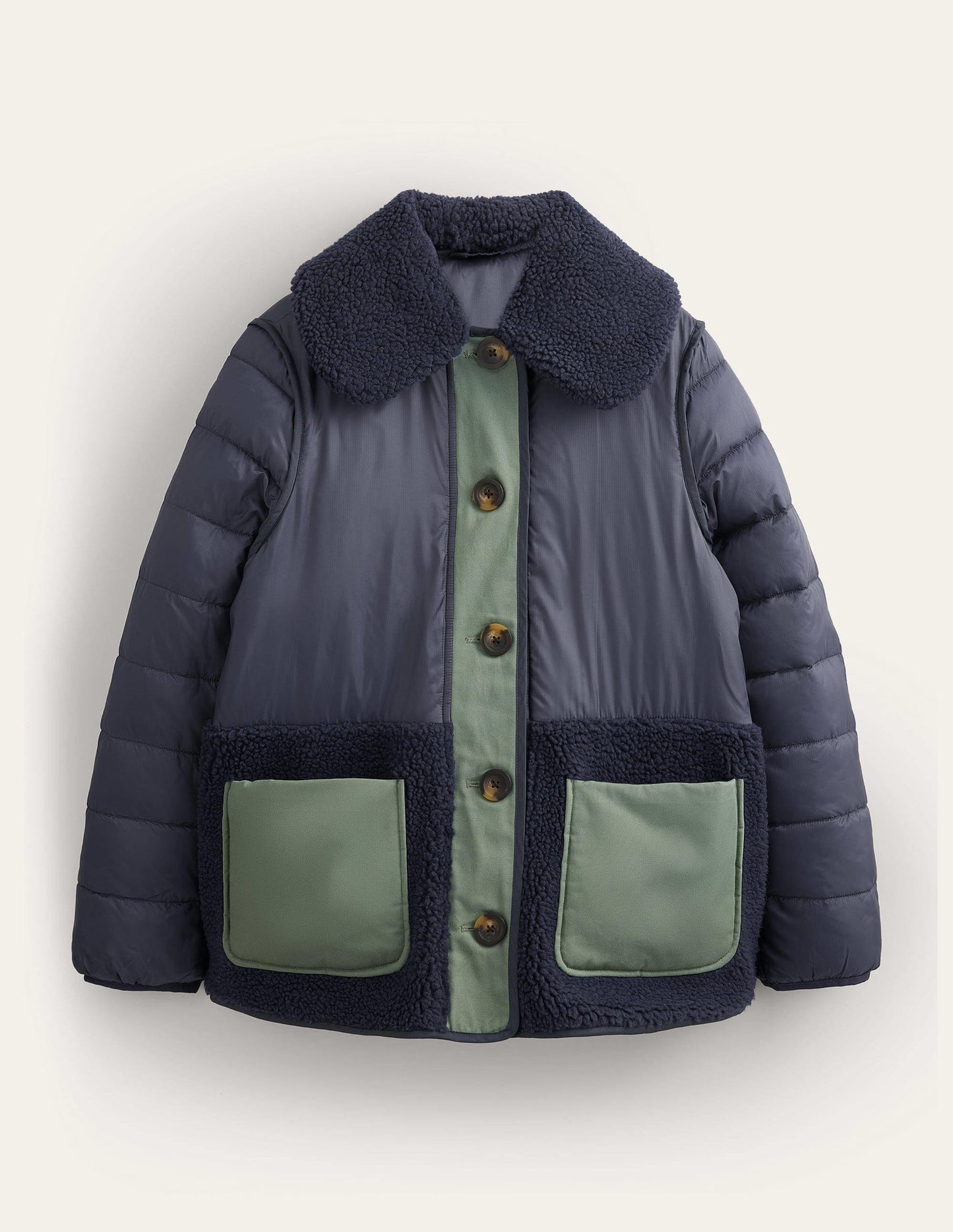 Quilted Borg Jacket-Navy