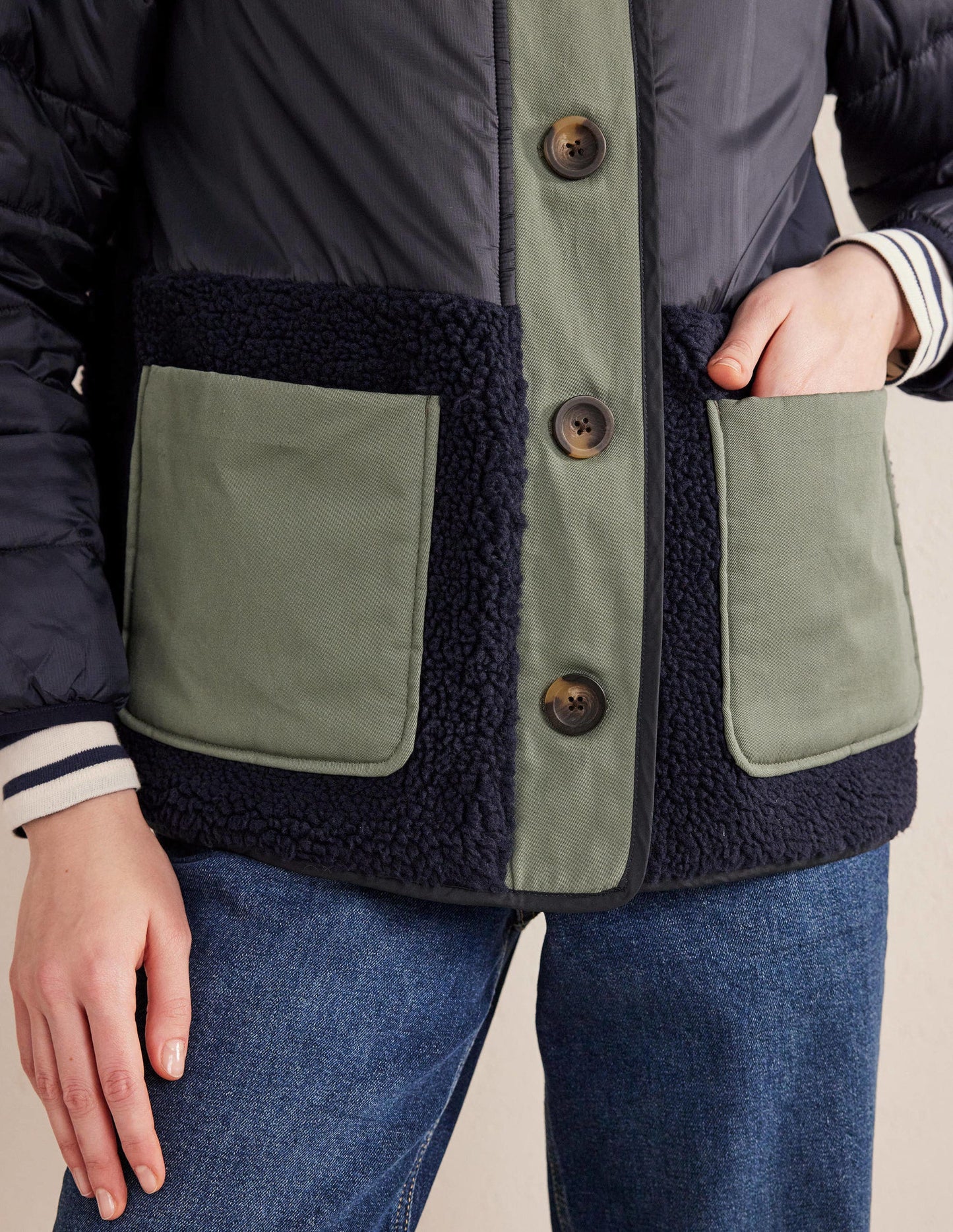 Quilted Borg Jacket-Navy
