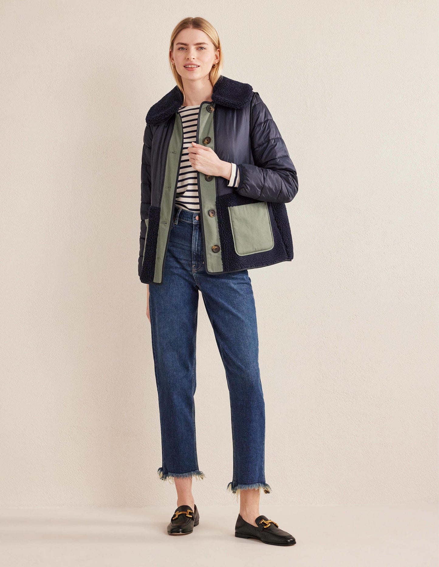 Quilted Borg Jacket-Navy