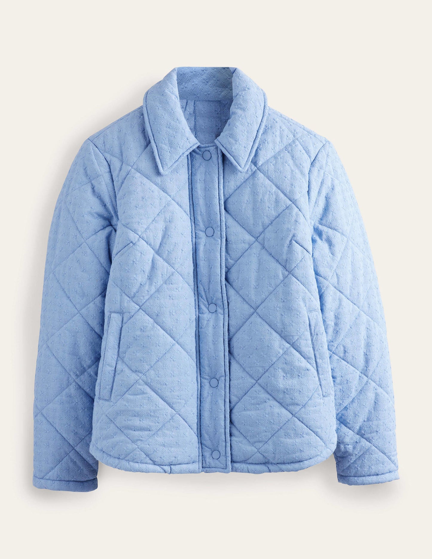 Broderie Quilted Cotton Jacket-Chambray